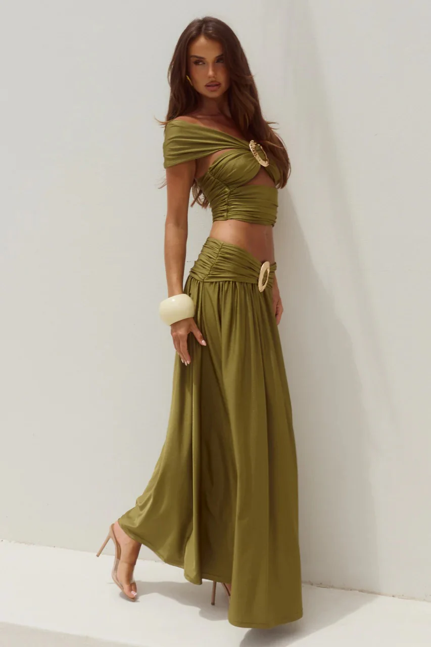 Nivali Maxi Skirt - Olive - Image 4