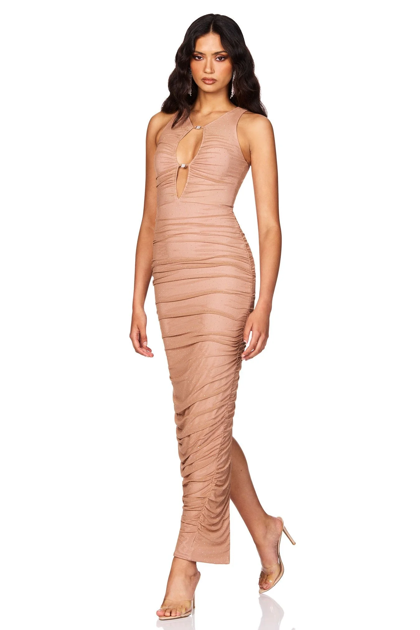 Nookie Crystal Halter Maxi Dress - Nude - Image 4