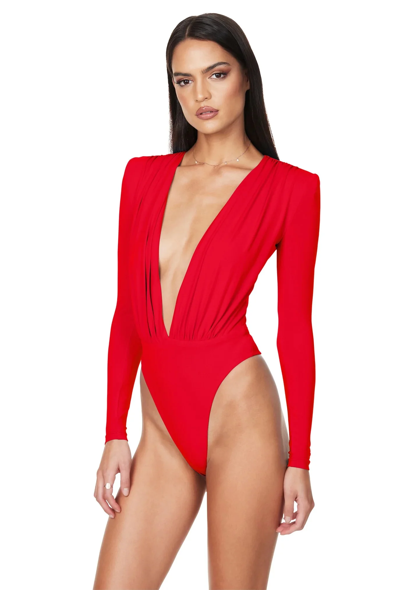 Nookie Dasha Plunge Bodysuit - Fiery Red - Image 3