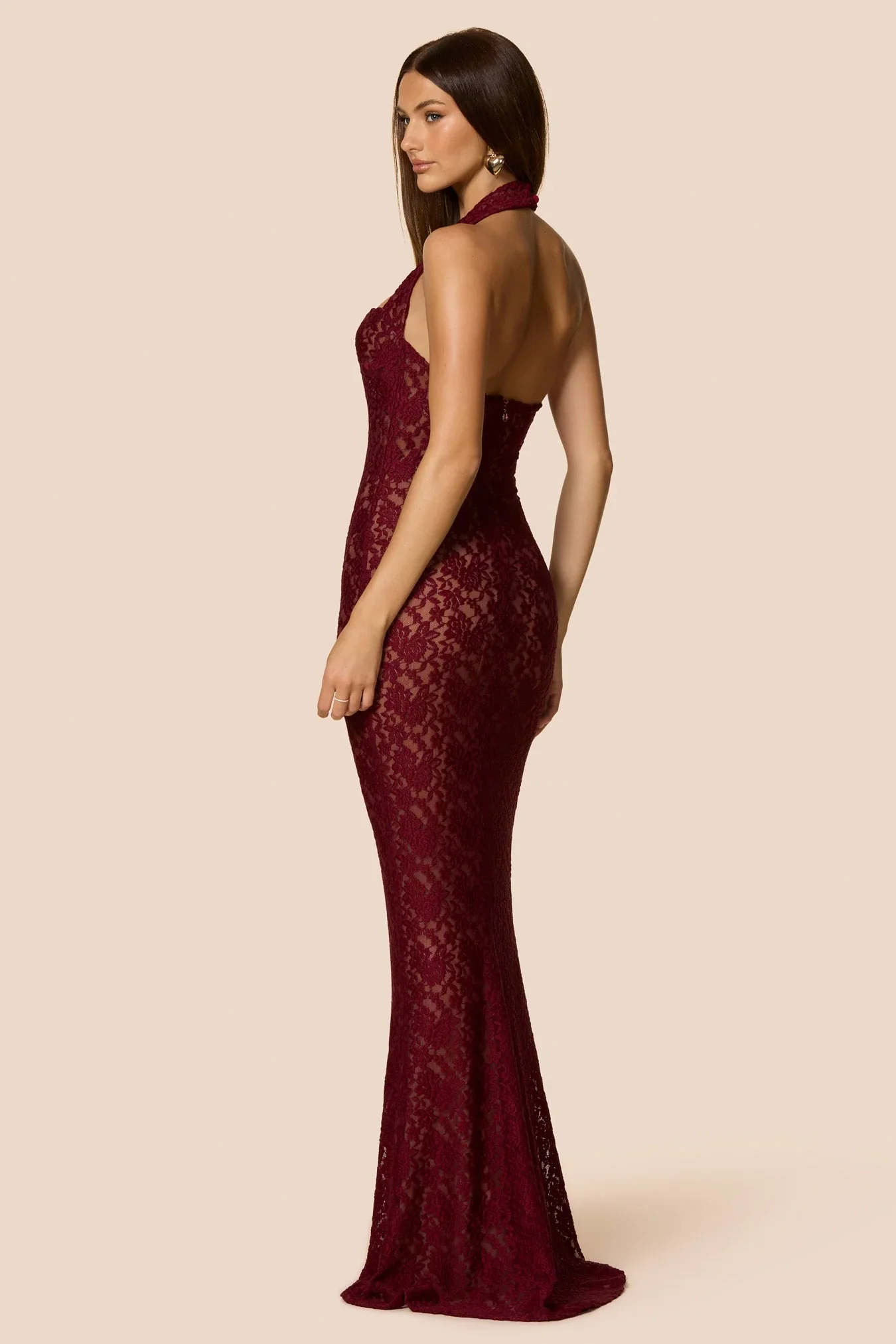 Nookie Mystique Halter Gown - Wine - Image 2