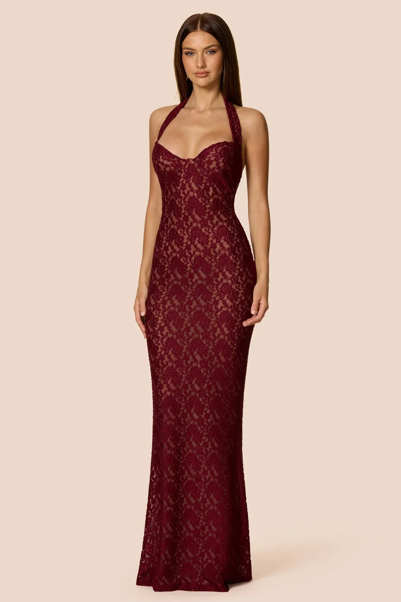 Nookie Mystique Halter Gown - Wine - Image 3