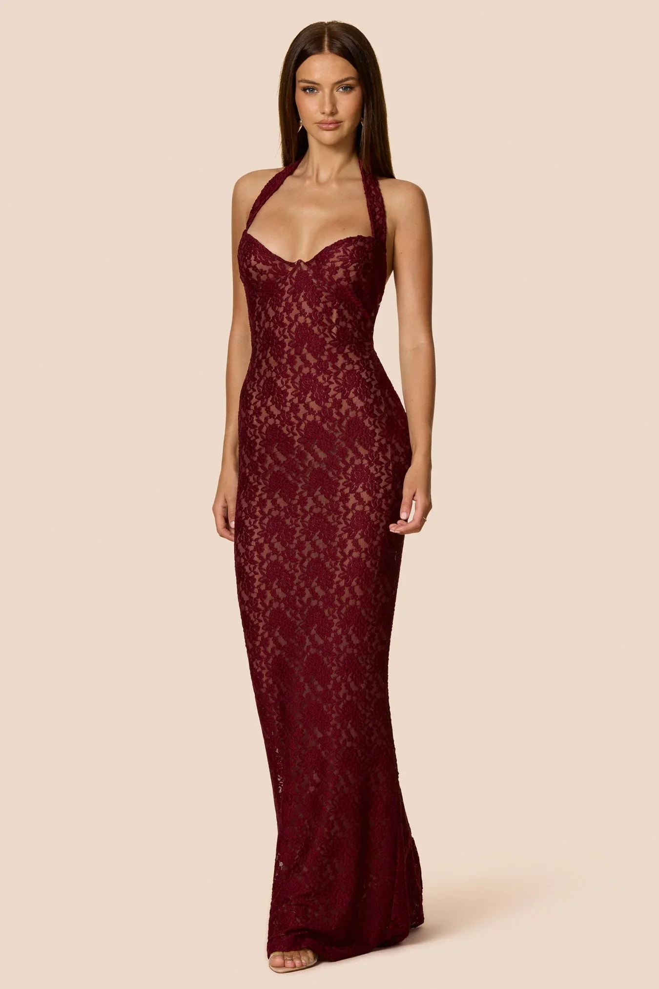 Nookie Mystique Halter Gown - Wine - Image 4