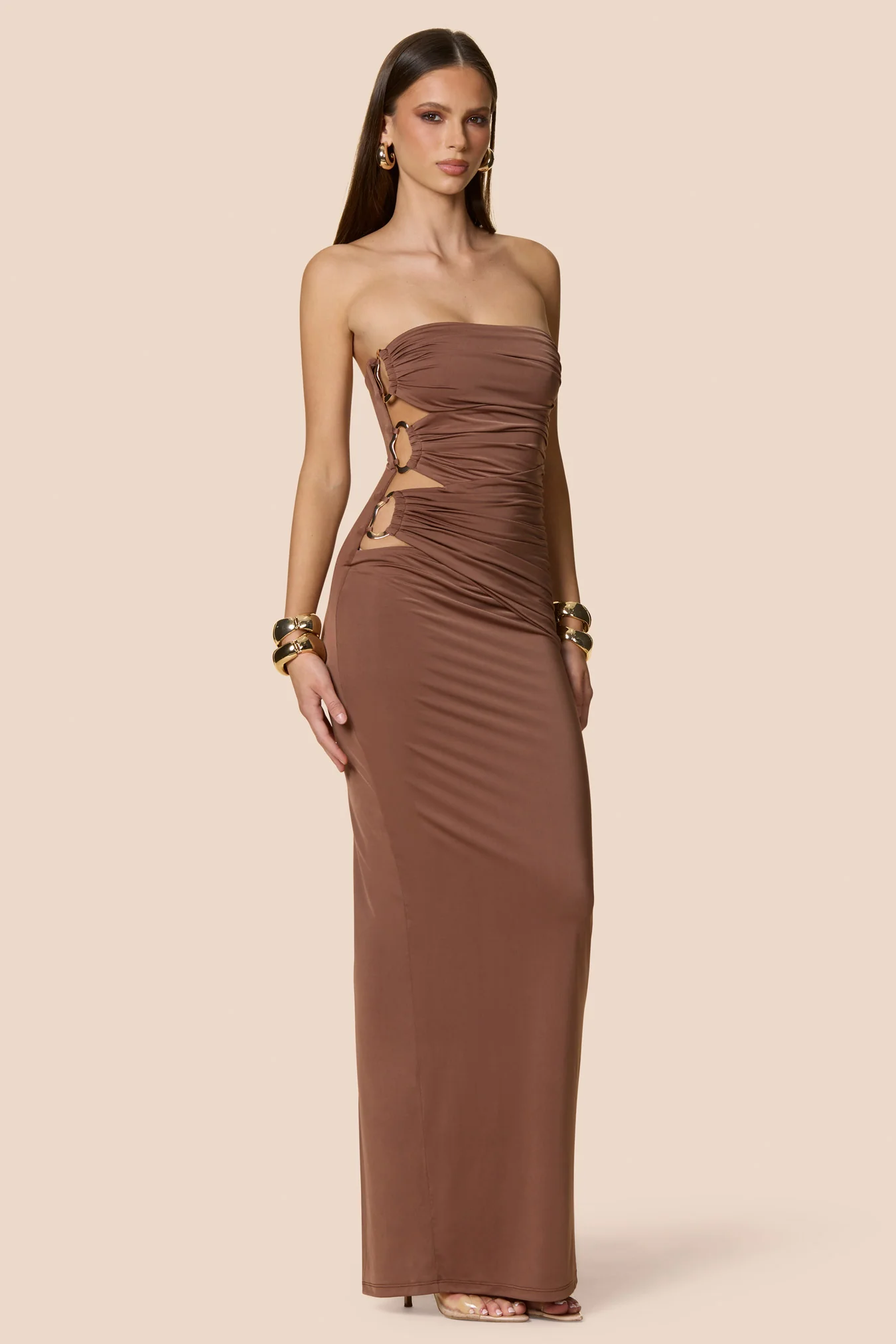 Nookie Portia Bandeau Maxi Dress - Coffee - Image 3