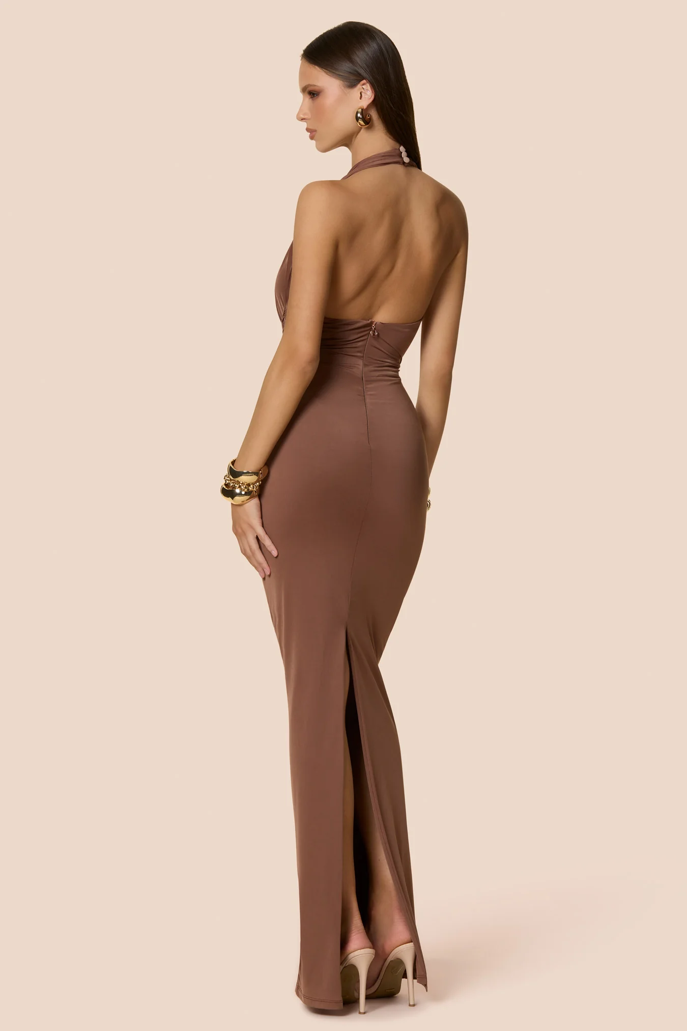 Nookie Portia Halter Maxi Dress - Coffee - Image 2