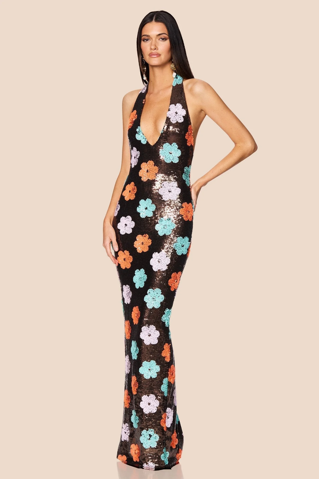 Nookie Sienna Halter Gown - Floral Sequin - Image 3