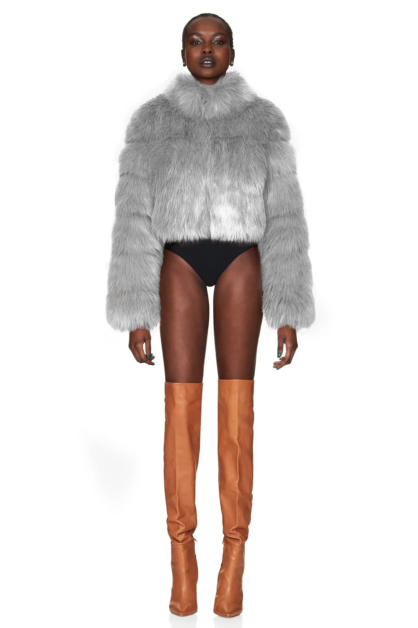 Nookie Tatiana Faux Fur Crop Jacket - Grey - Image 4