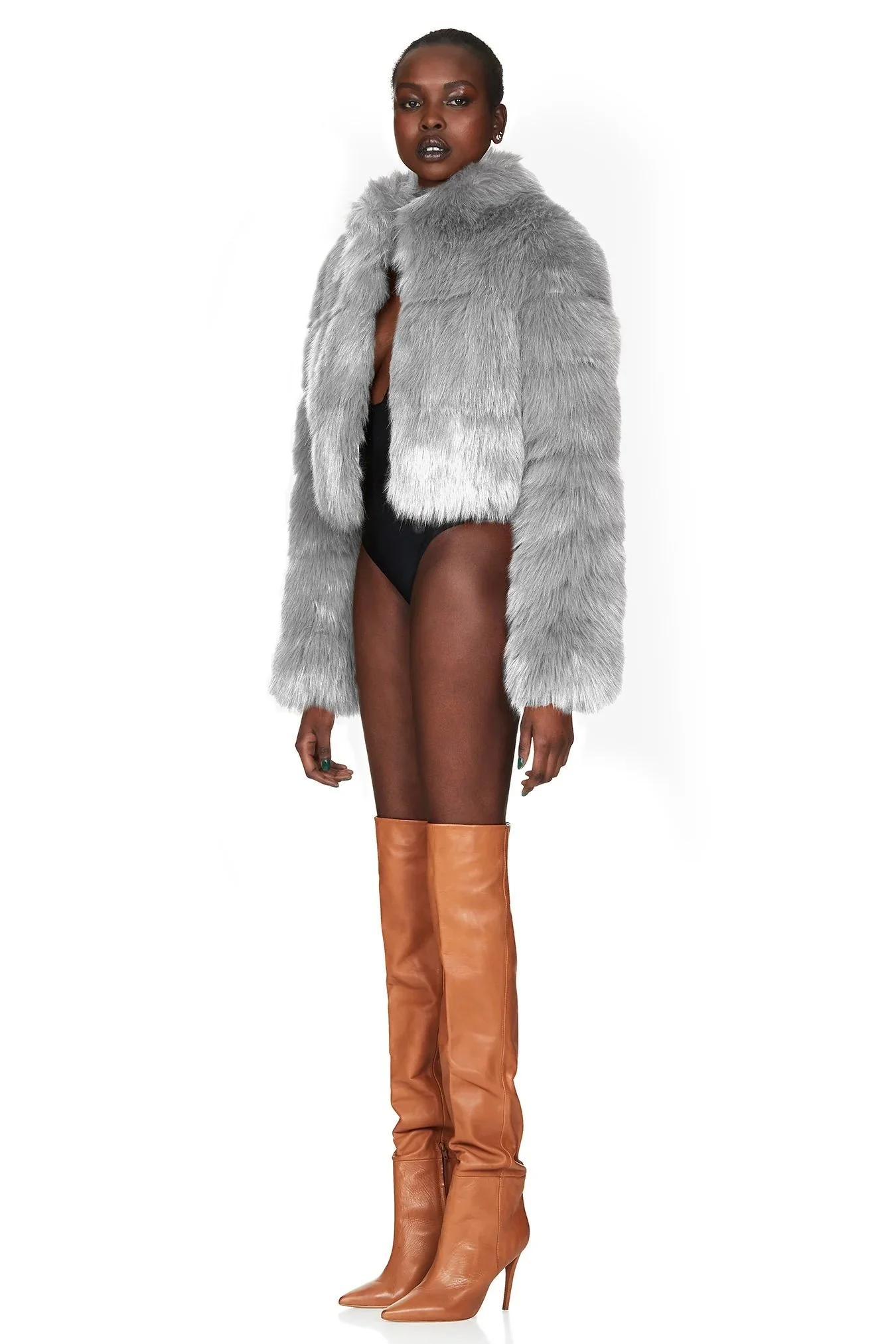 Nookie Tatiana Faux Fur Crop Jacket - Grey - Image 6