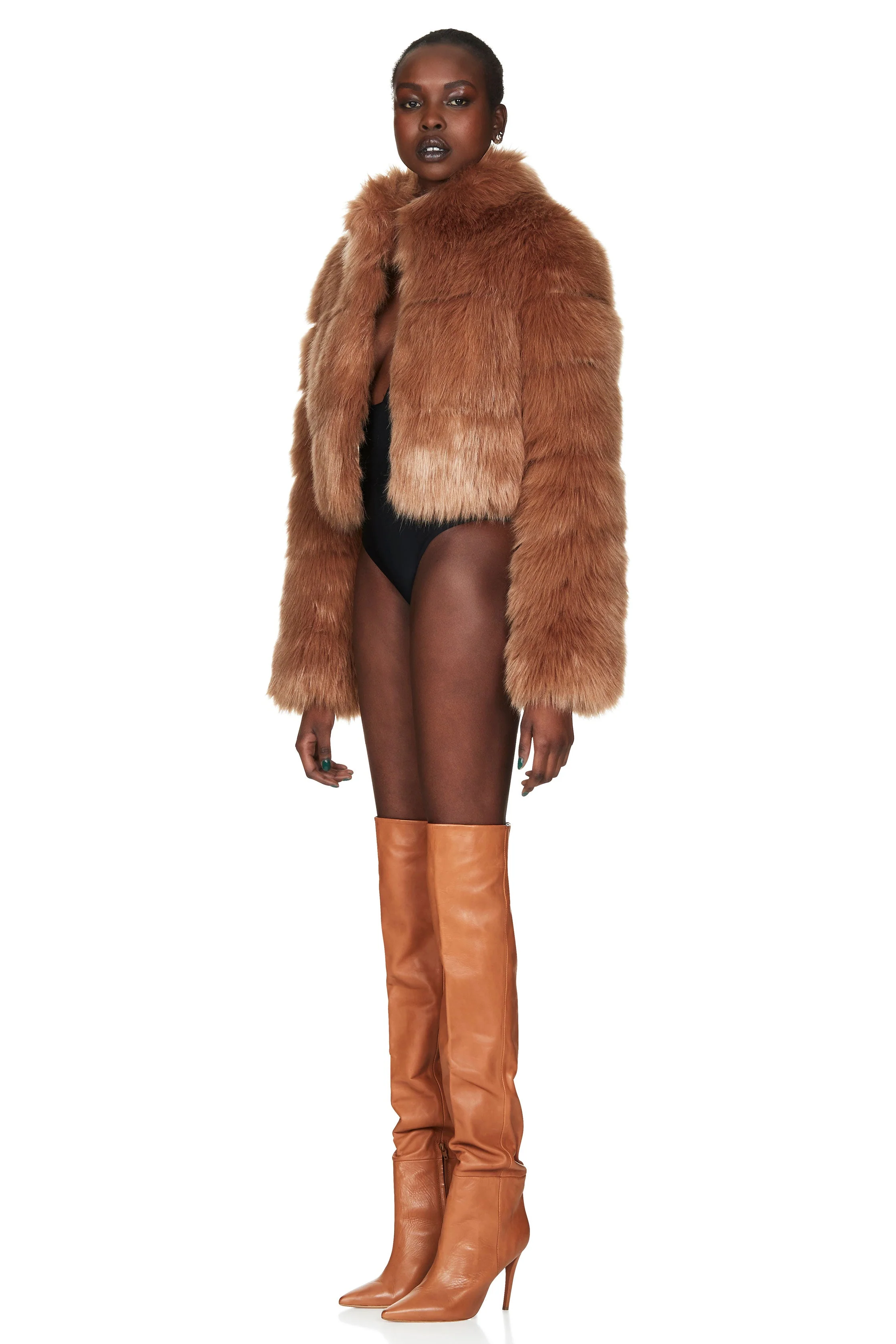 Nookie Tatiana Faux Fur Crop Jacket - Tan - Image 5