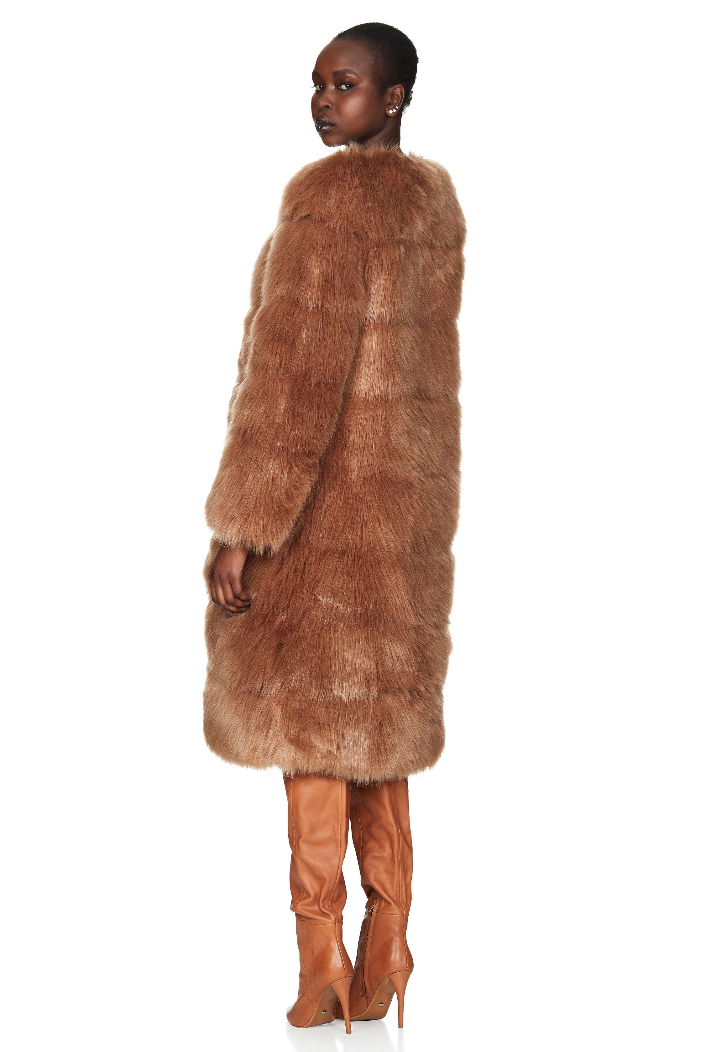Nookie Tatiana Faux Fur Long Jacket - Tan - Image 3