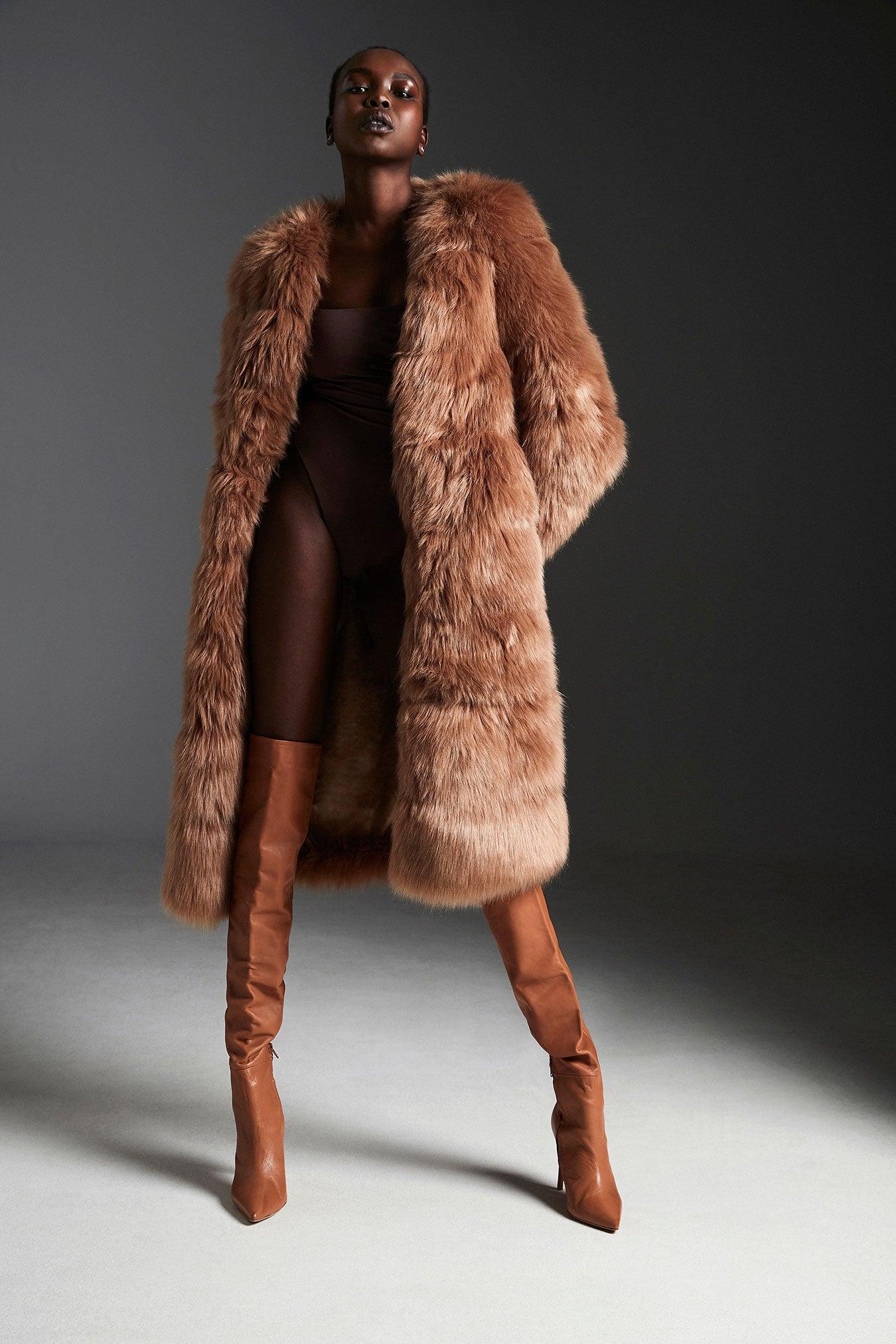 Nookie Tatiana Faux Fur Long Jacket - Tan - Image 6