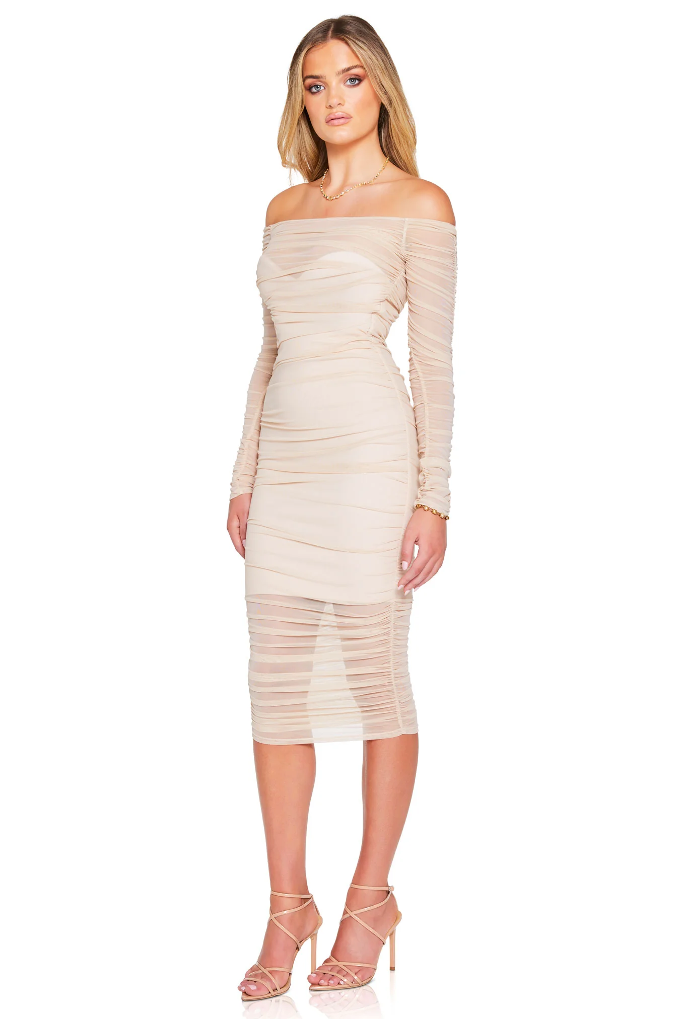Nookie Zen Long Sleeve Midi Dress - Nude - Image 3
