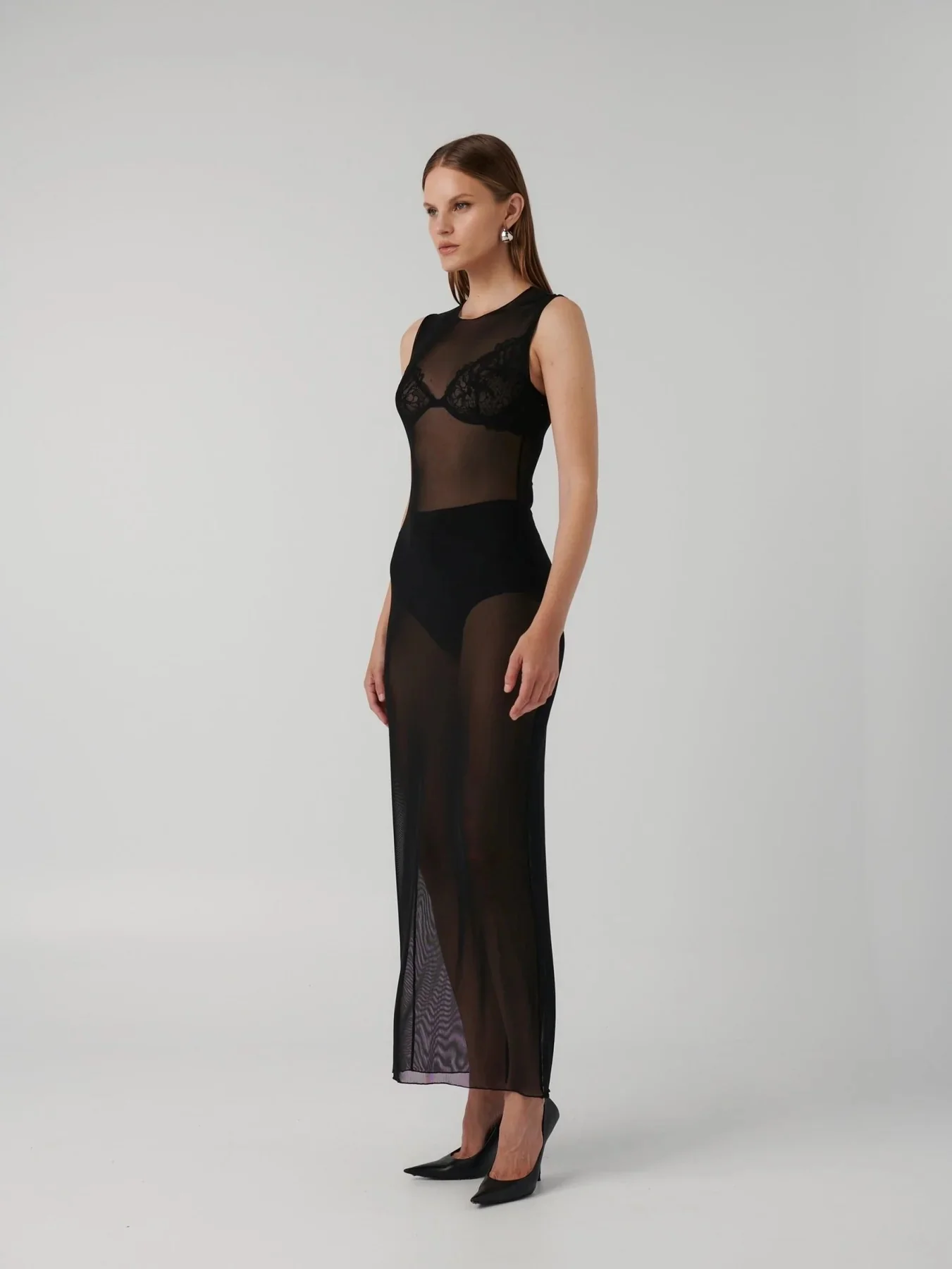 Nova Mesh Maxi Dress - Black - Image 3