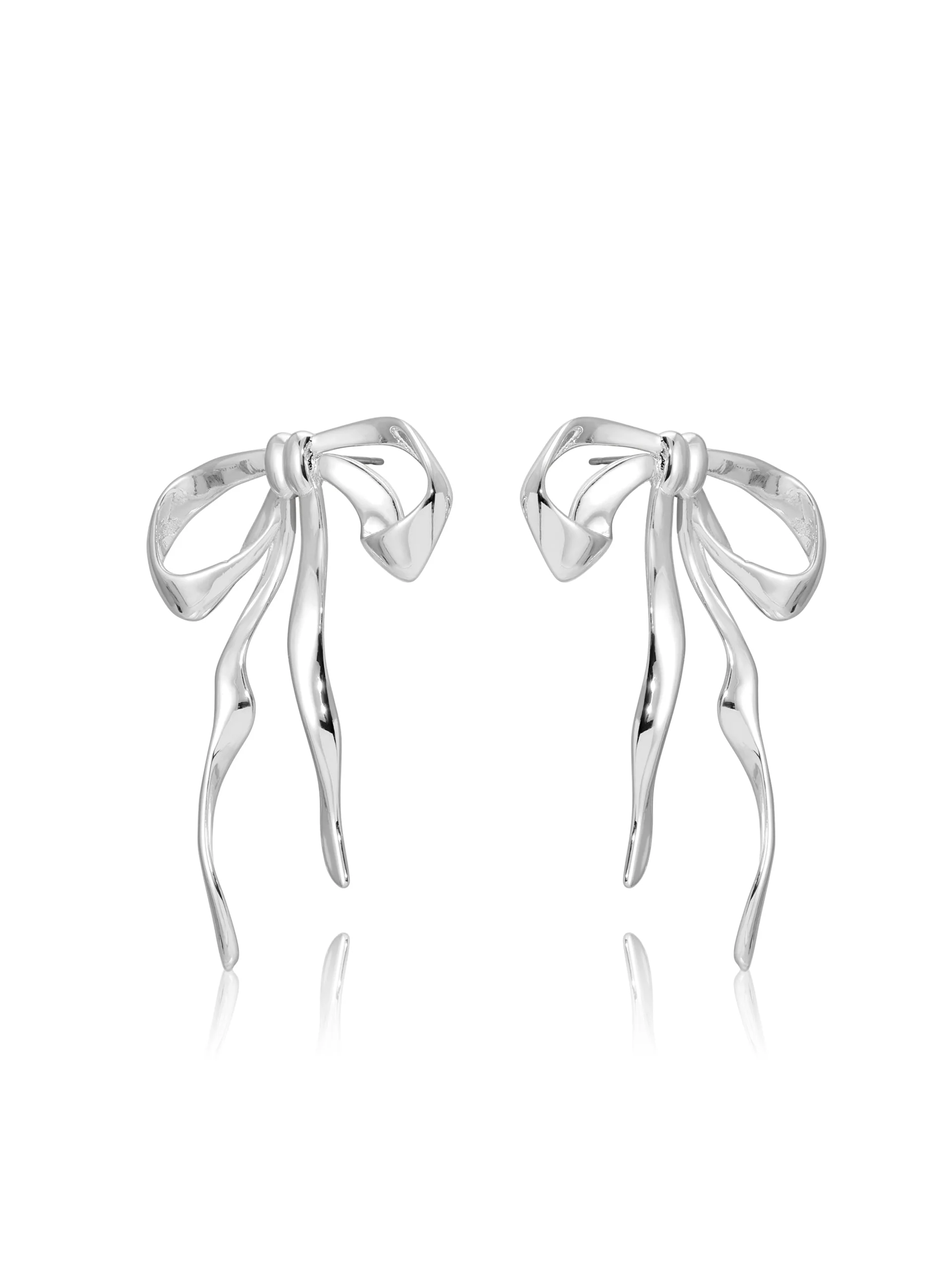 Organic Bow Earrings - Silver Plated - Image 2