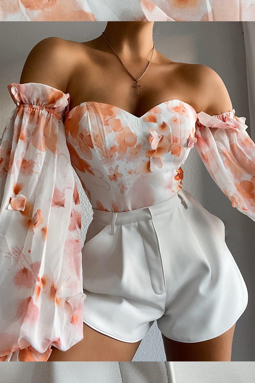 Oriana Bodysuit - Peach Floral - Image 2