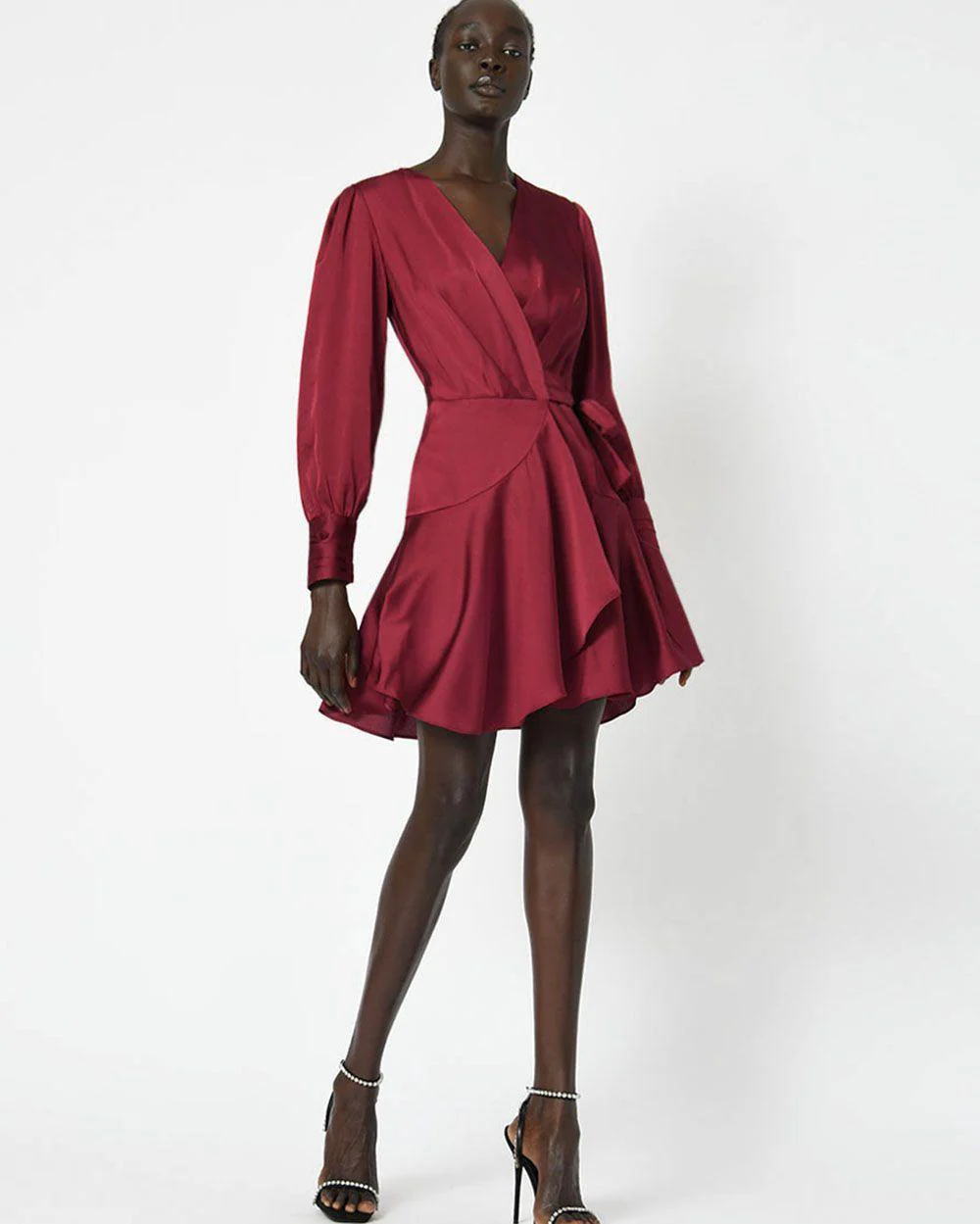 Pena Long Sleeve Wrap Dress - Ruby - Image 2