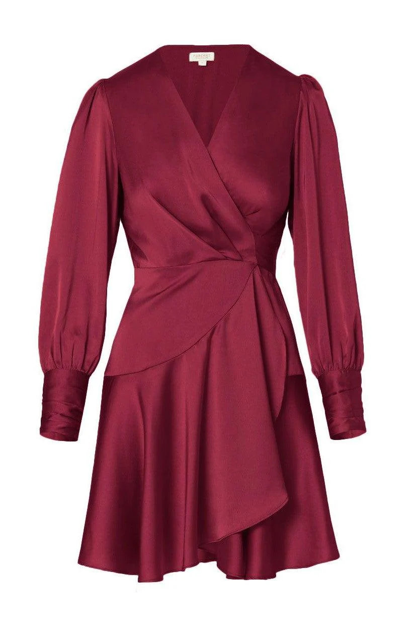 Pena Long Sleeve Wrap Dress - Ruby - Image 6