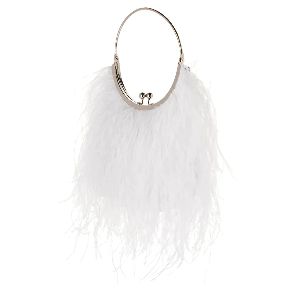 Penny Feathered Framed Bag - White - Image 3
