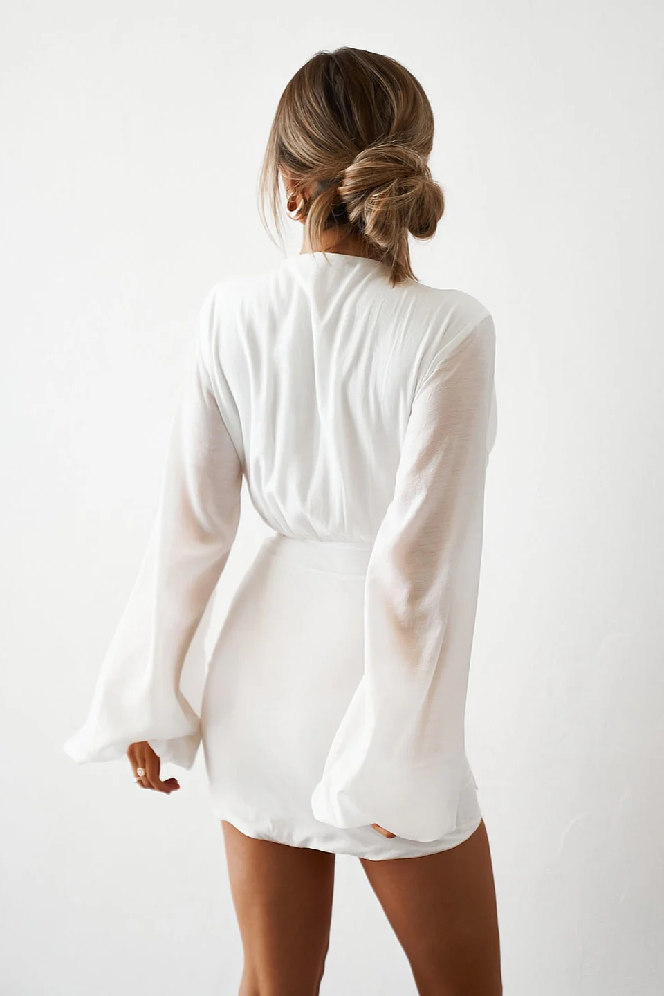 Plunge Mini Dress - White - Image 2
