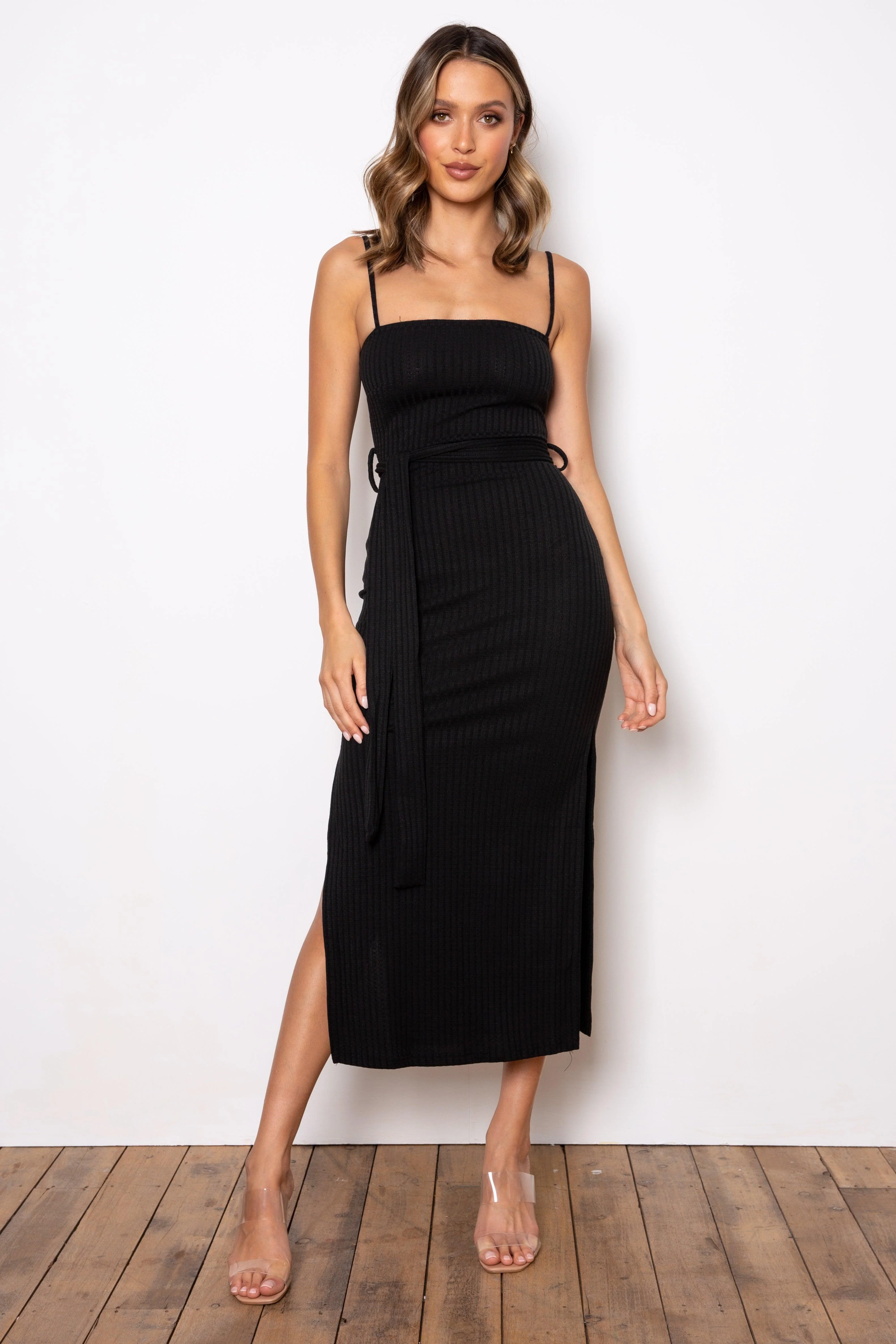 Rib Midi Dress - Black - Image 3