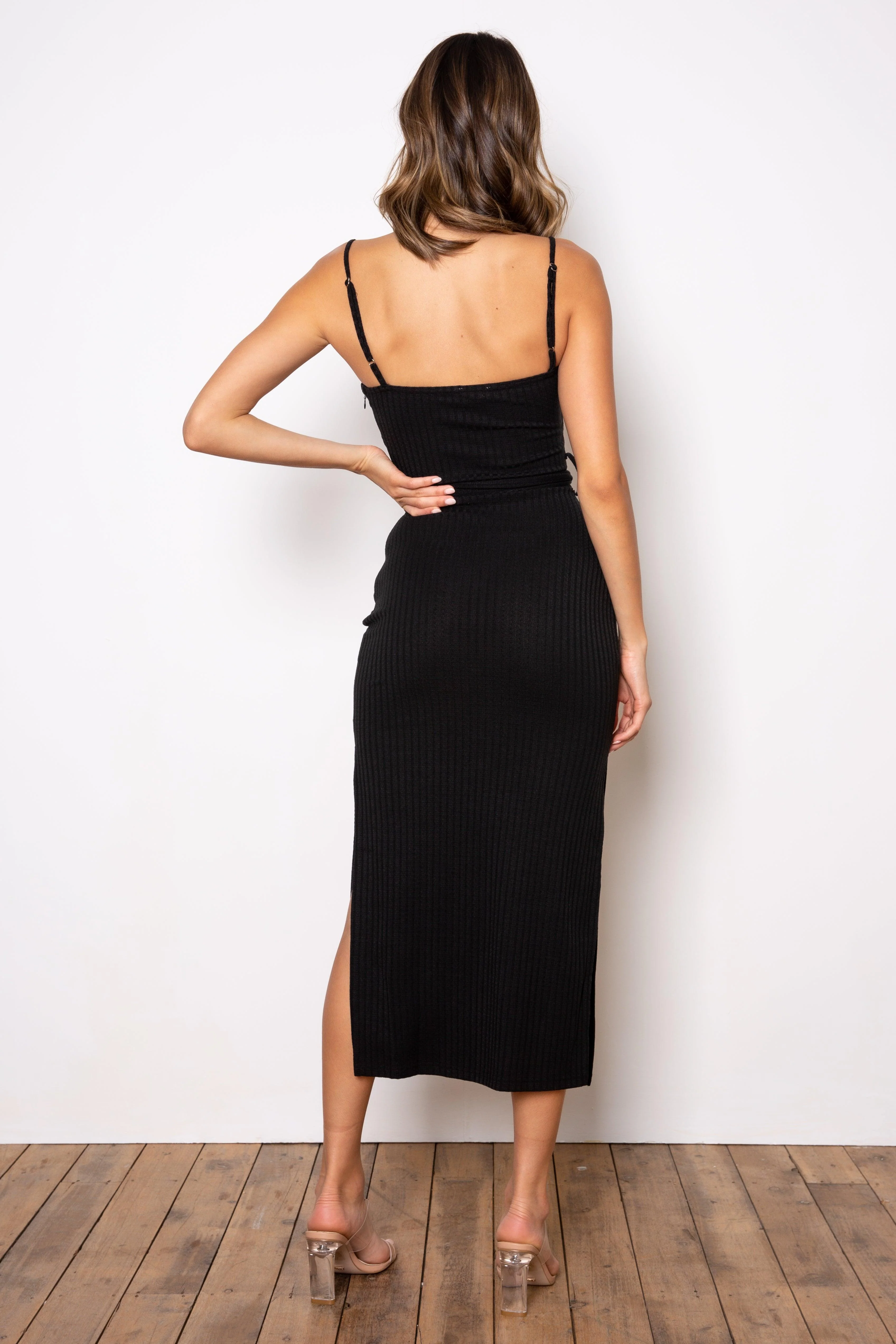 Rib Midi Dress - Black - Image 4
