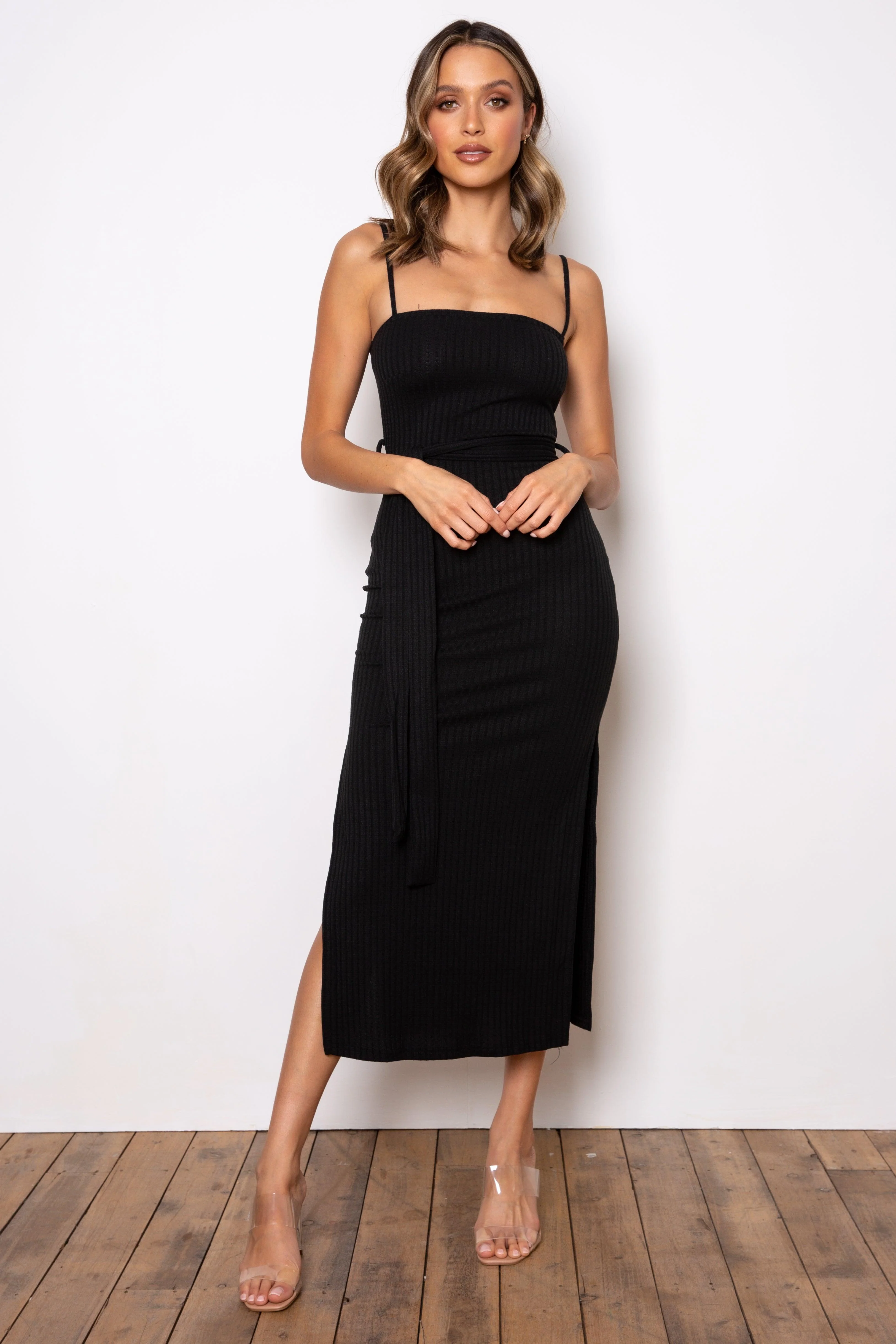 Rib Midi Dress - Black - Image 8