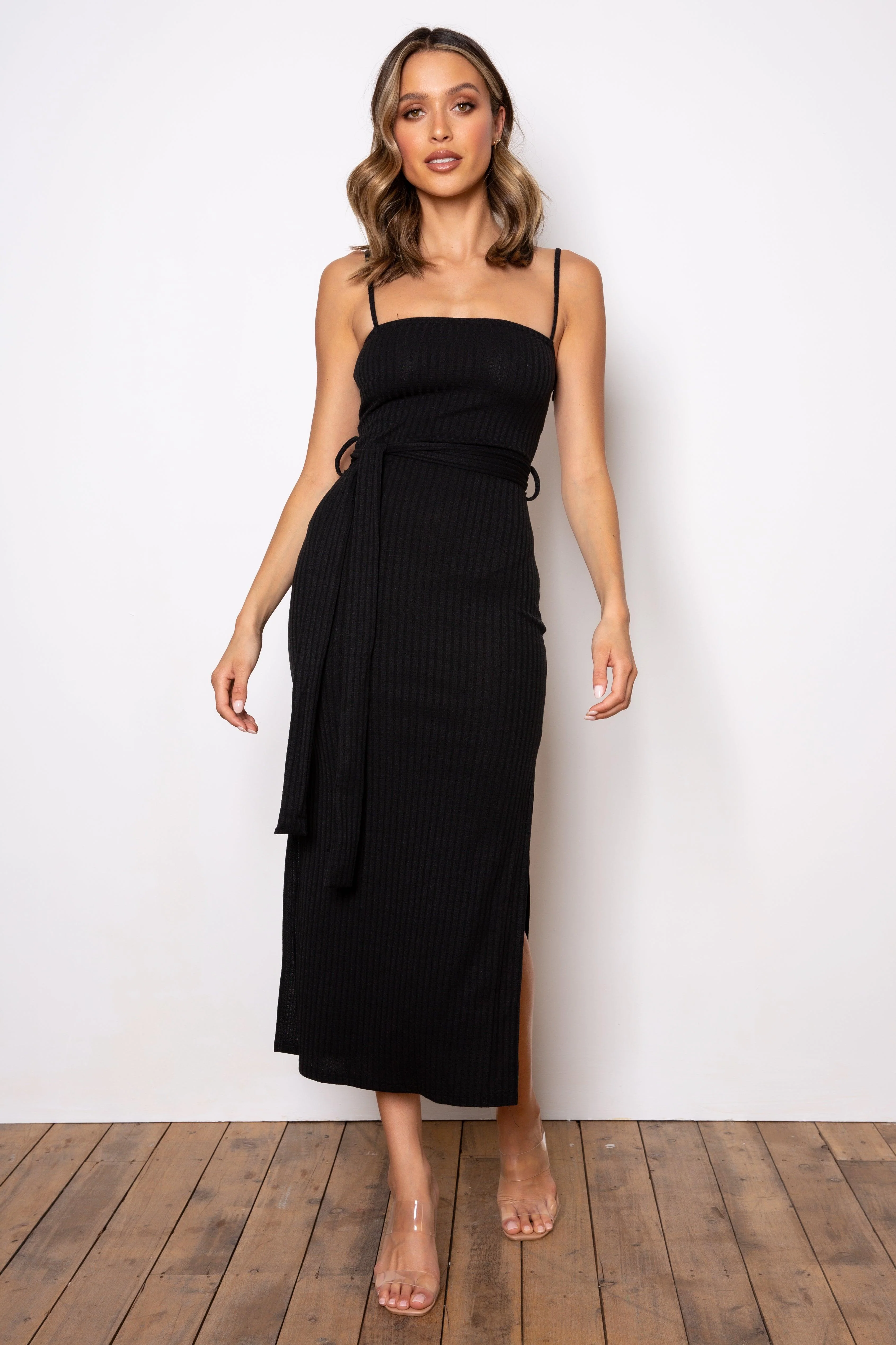 Rib Midi Dress - Black - Image 9