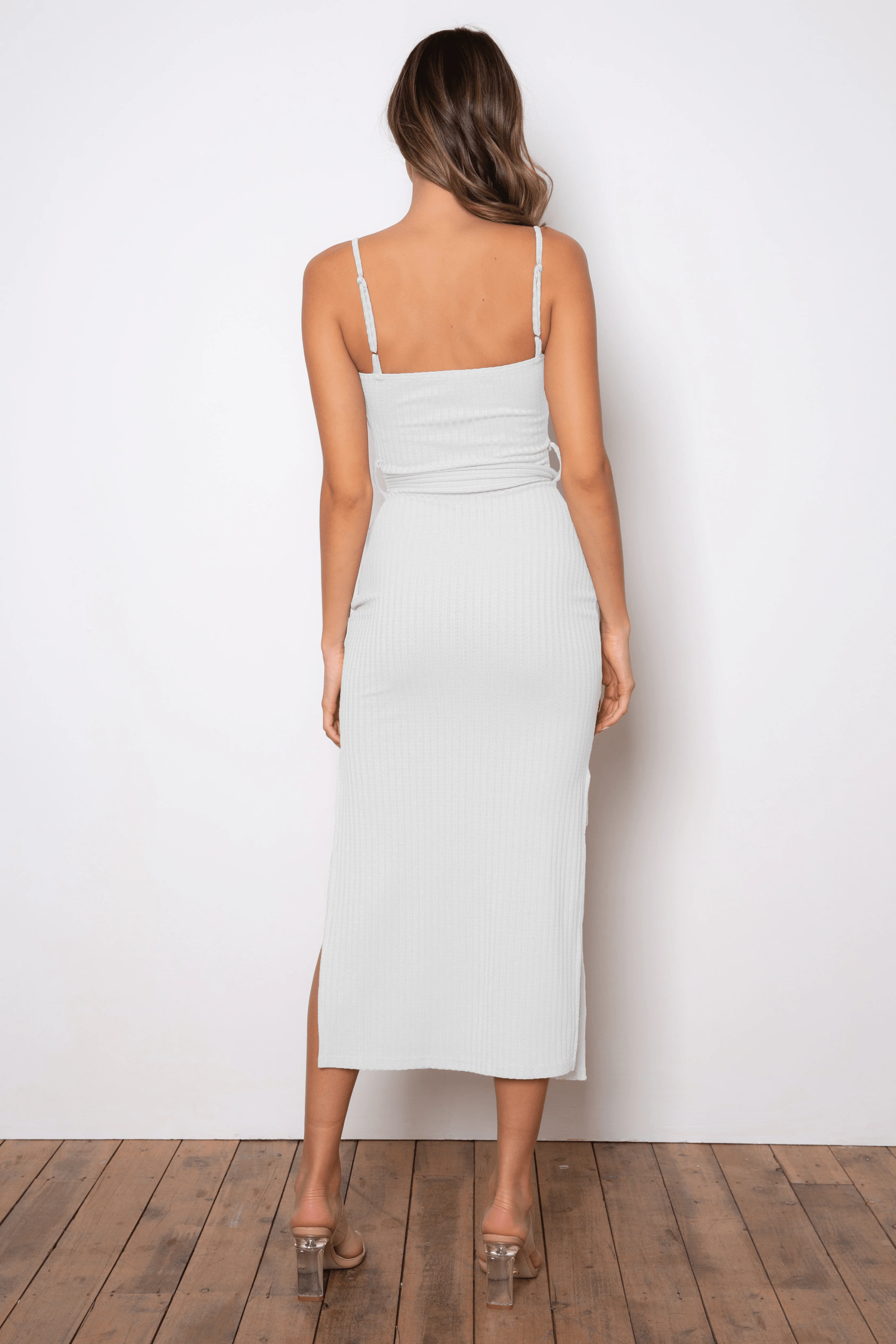 Rib Midi Dress - White - Image 2