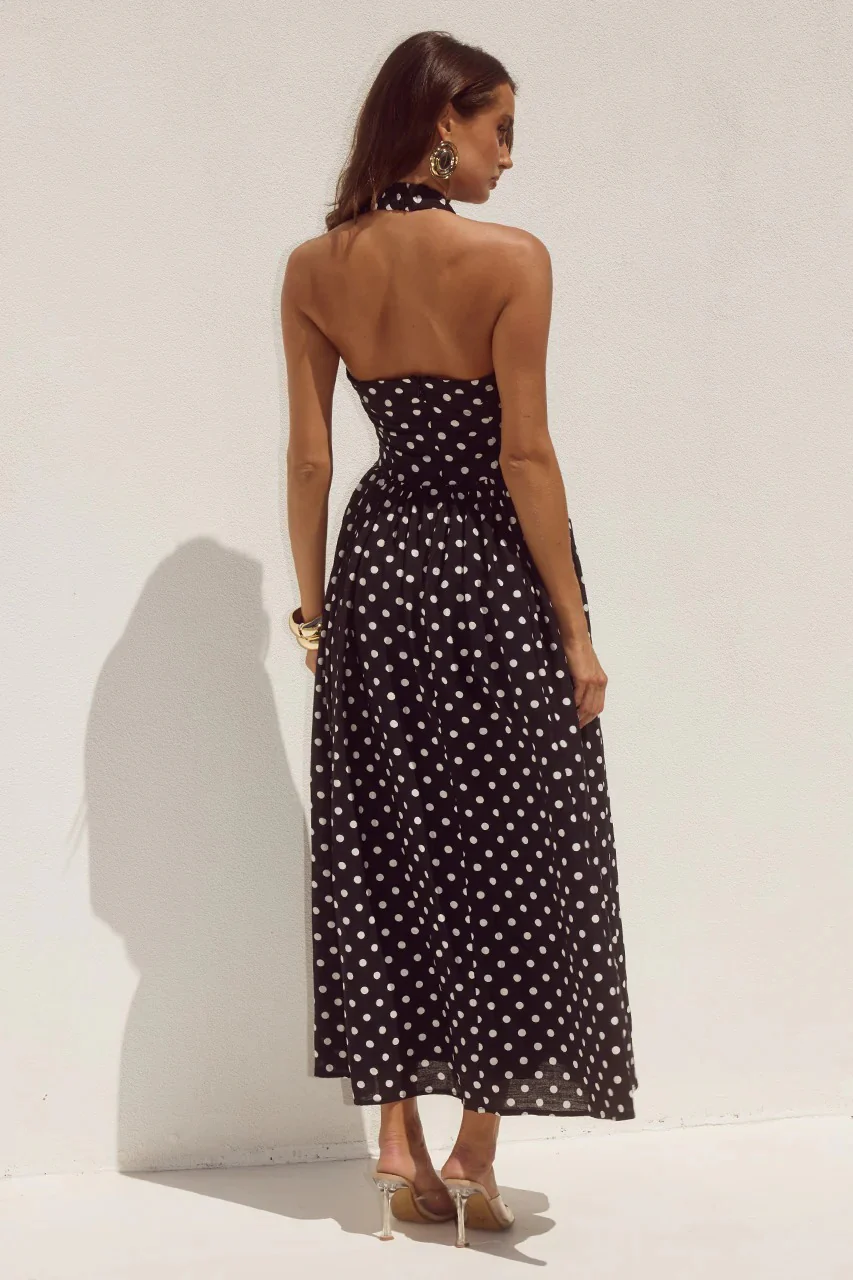 Sammi Midi Dress - Black/White Polka - Image 2
