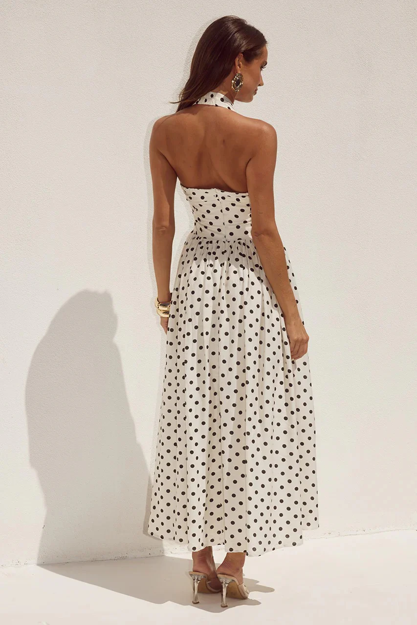 Sammi Midi Dress - Cream/Black Polka - Image 2