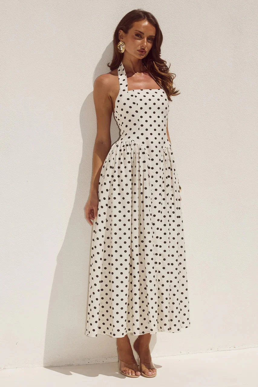 Sammi Midi Dress - Cream/Black Polka - Image 3