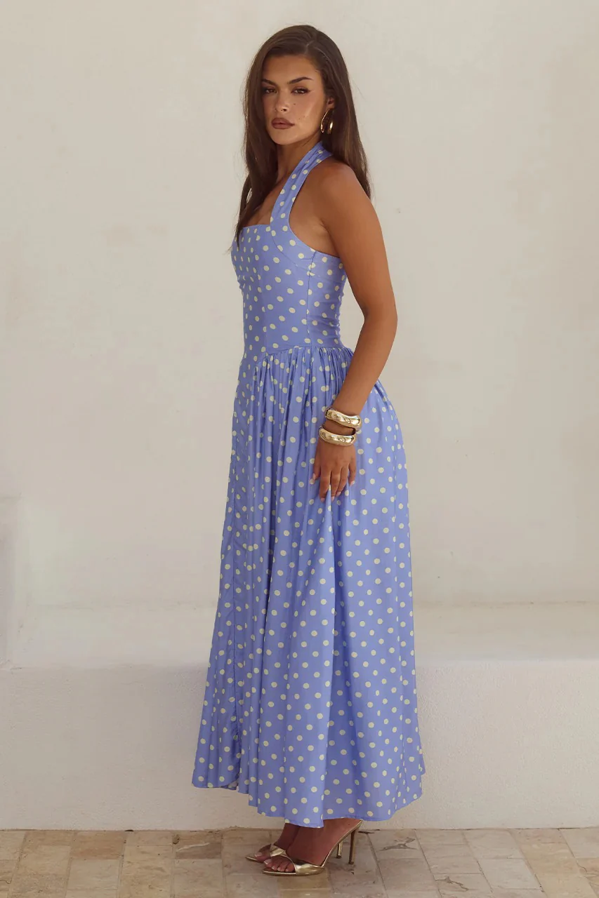 Sammi Midi Dress - Periwinkle/Lemon Polka - Image 3