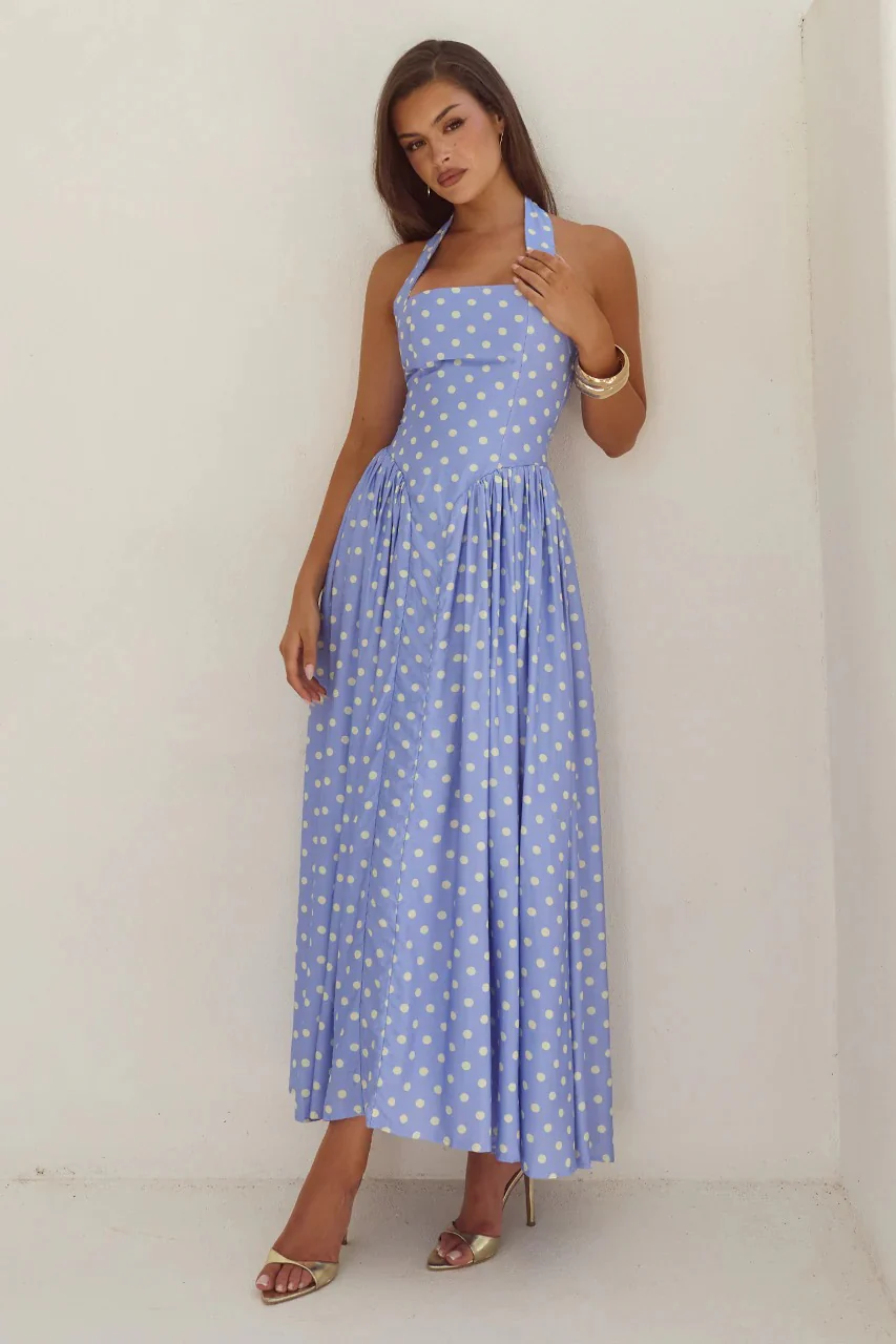 Sammi Midi Dress - Periwinkle/Lemon Polka - Image 4