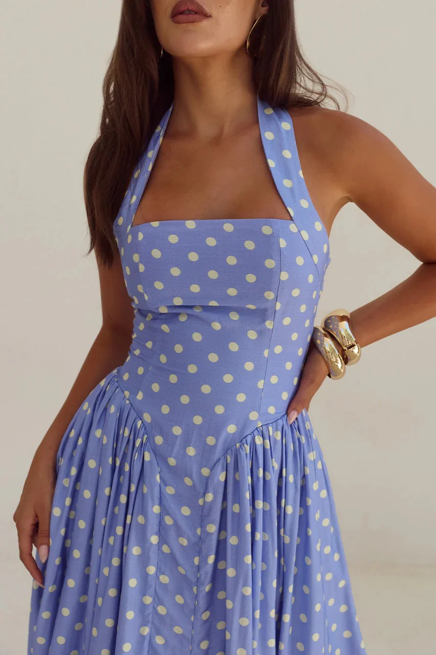 Sammi Midi Dress - Periwinkle/Lemon Polka - Image 5