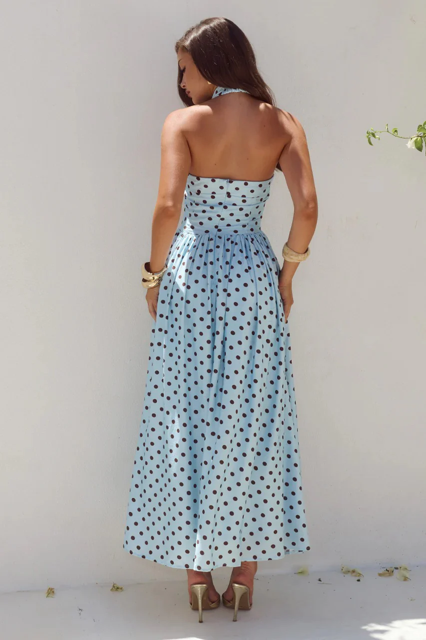 Sammi Midi Dress - Sky Blue/Choc Polka - Image 2