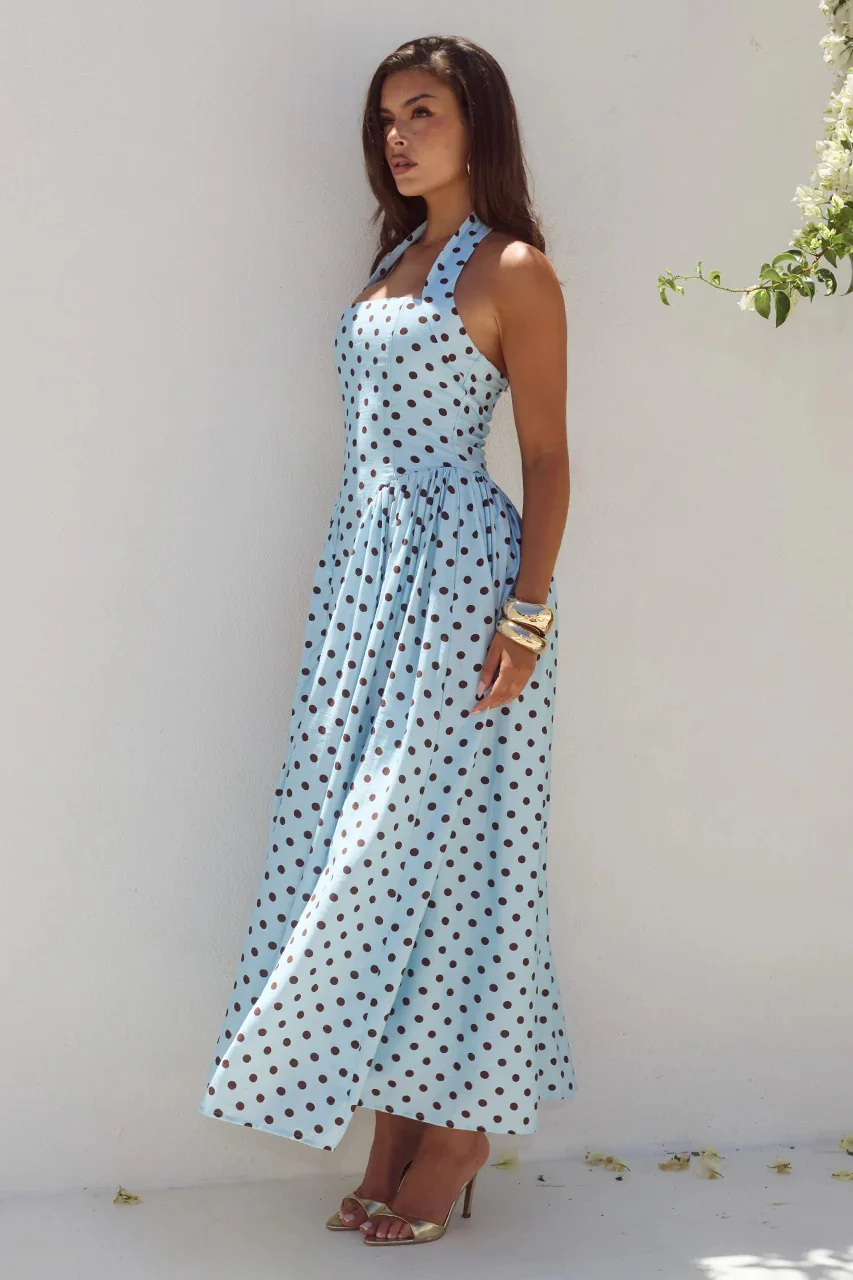 Sammi Midi Dress - Sky Blue/Choc Polka - Image 3