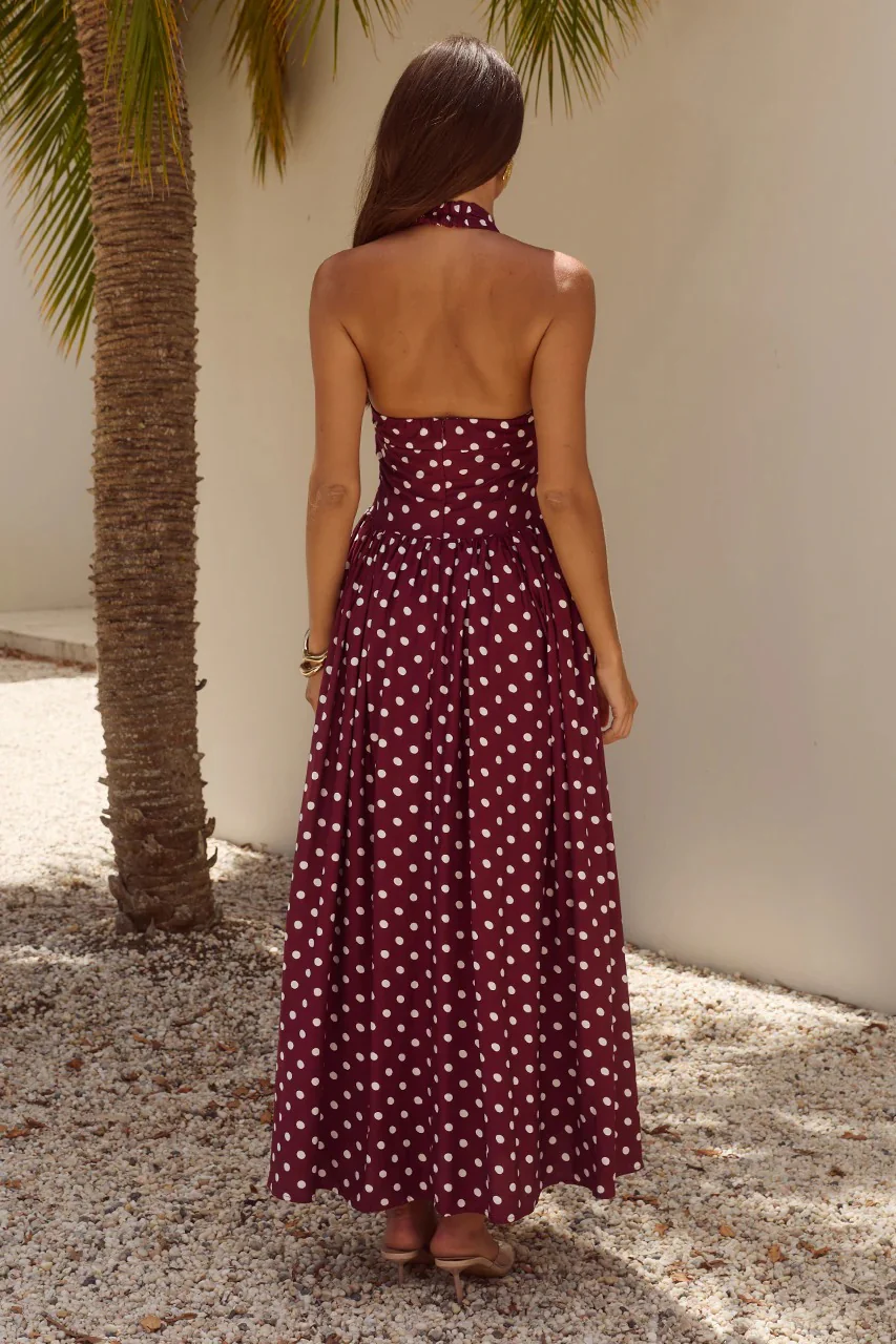 Sammi Midi Dress - Wine/White Polka - Image 2