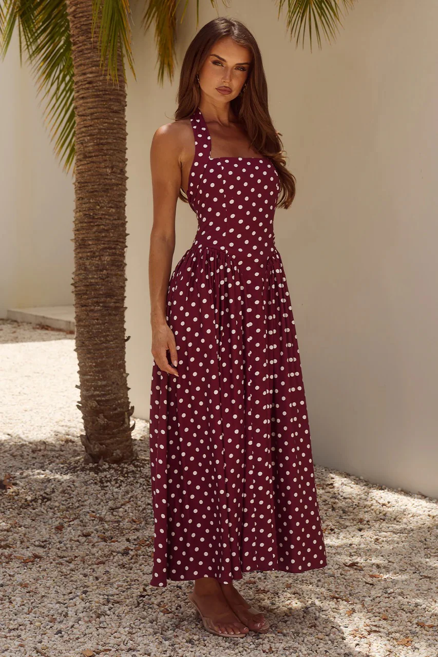 Sammi Midi Dress - Wine/White Polka - Image 3