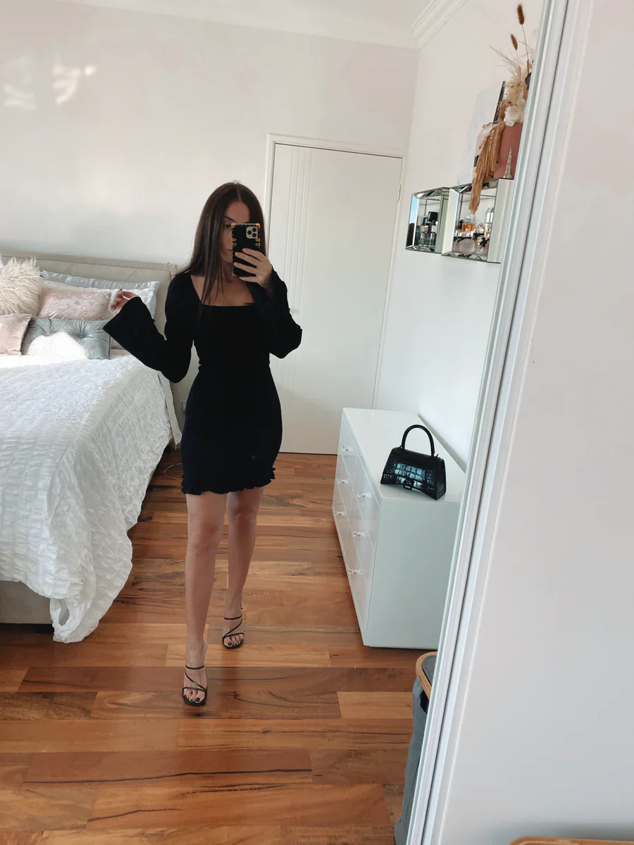 Sia Shirred Mini Dress - Black - Image 4