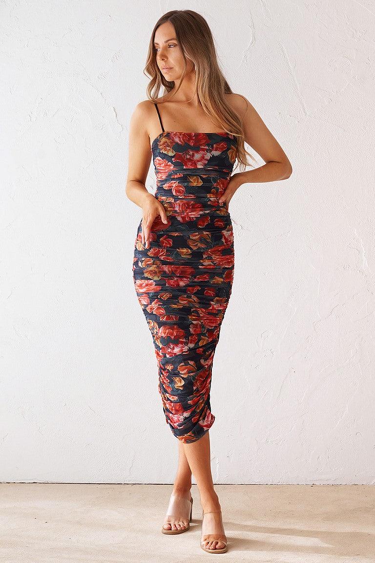 Sienna Midi Dress - Black Floral