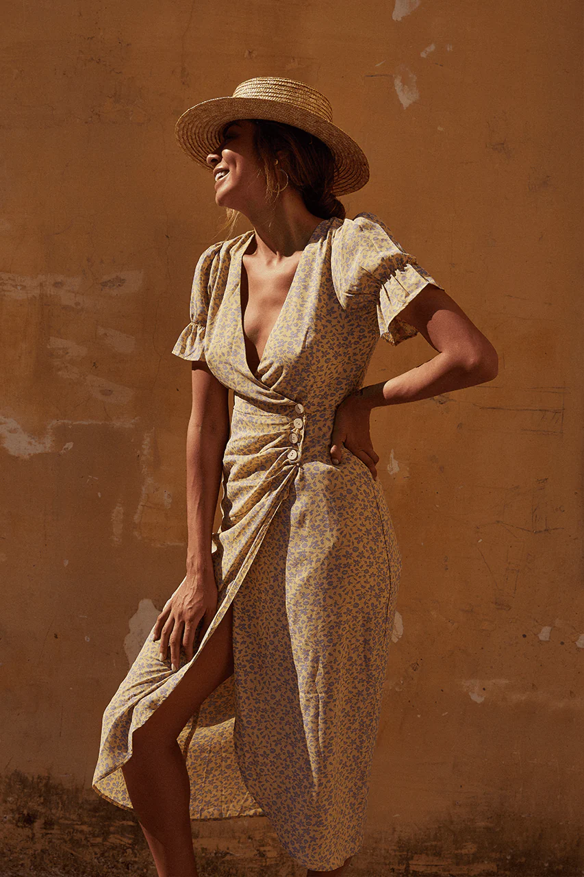 Solana Wrap Dress - Yellow - Image 4