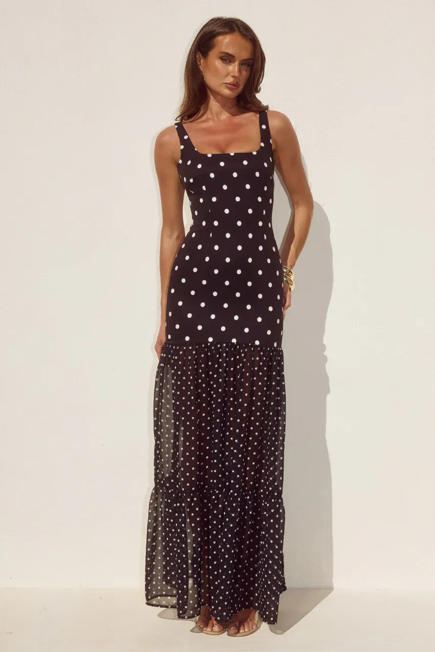 Tillie Maxi Dress - Black/White Polka - Image 4