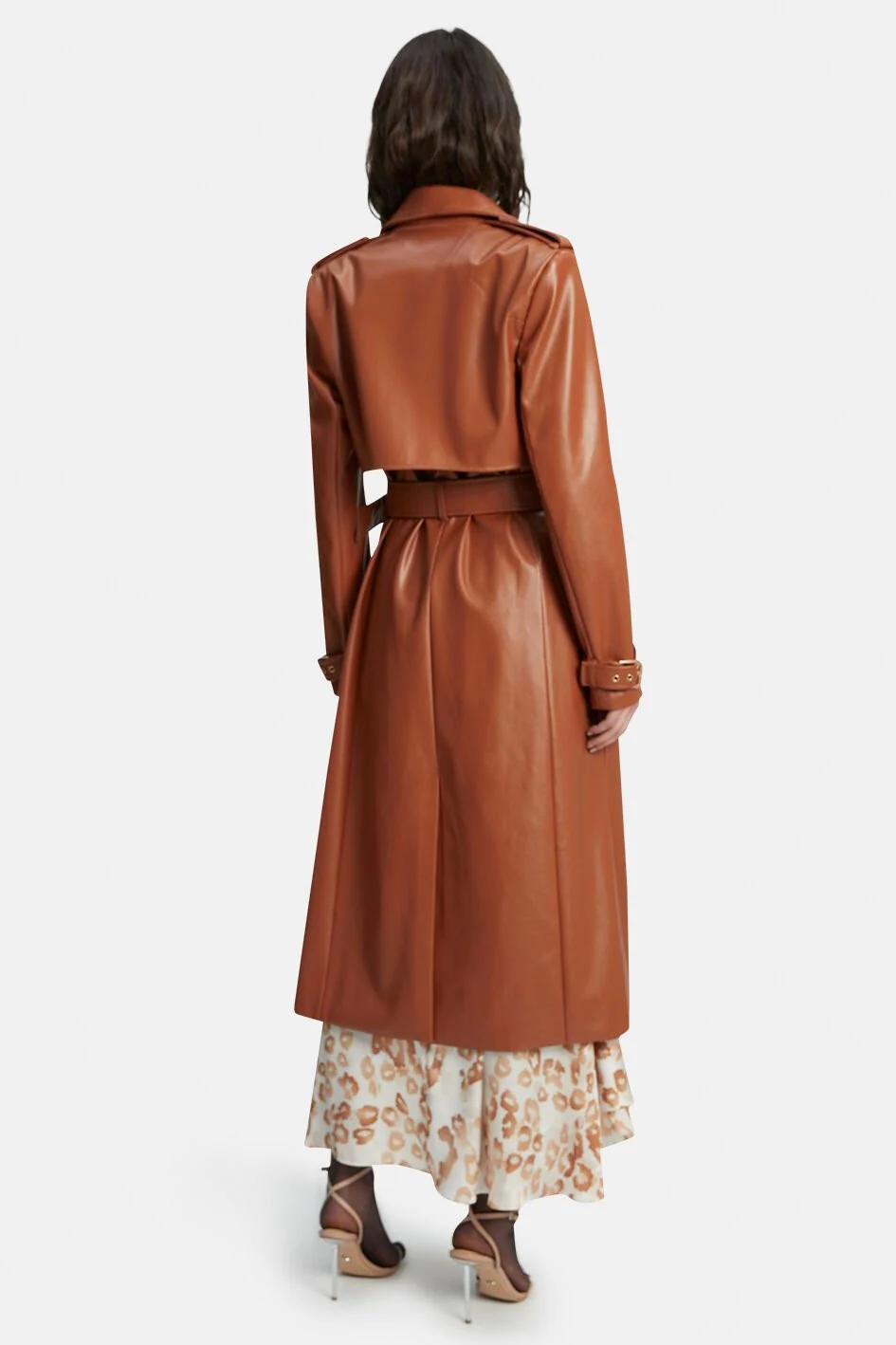 Vegan Leather Trench Coat - Tan - Image 2