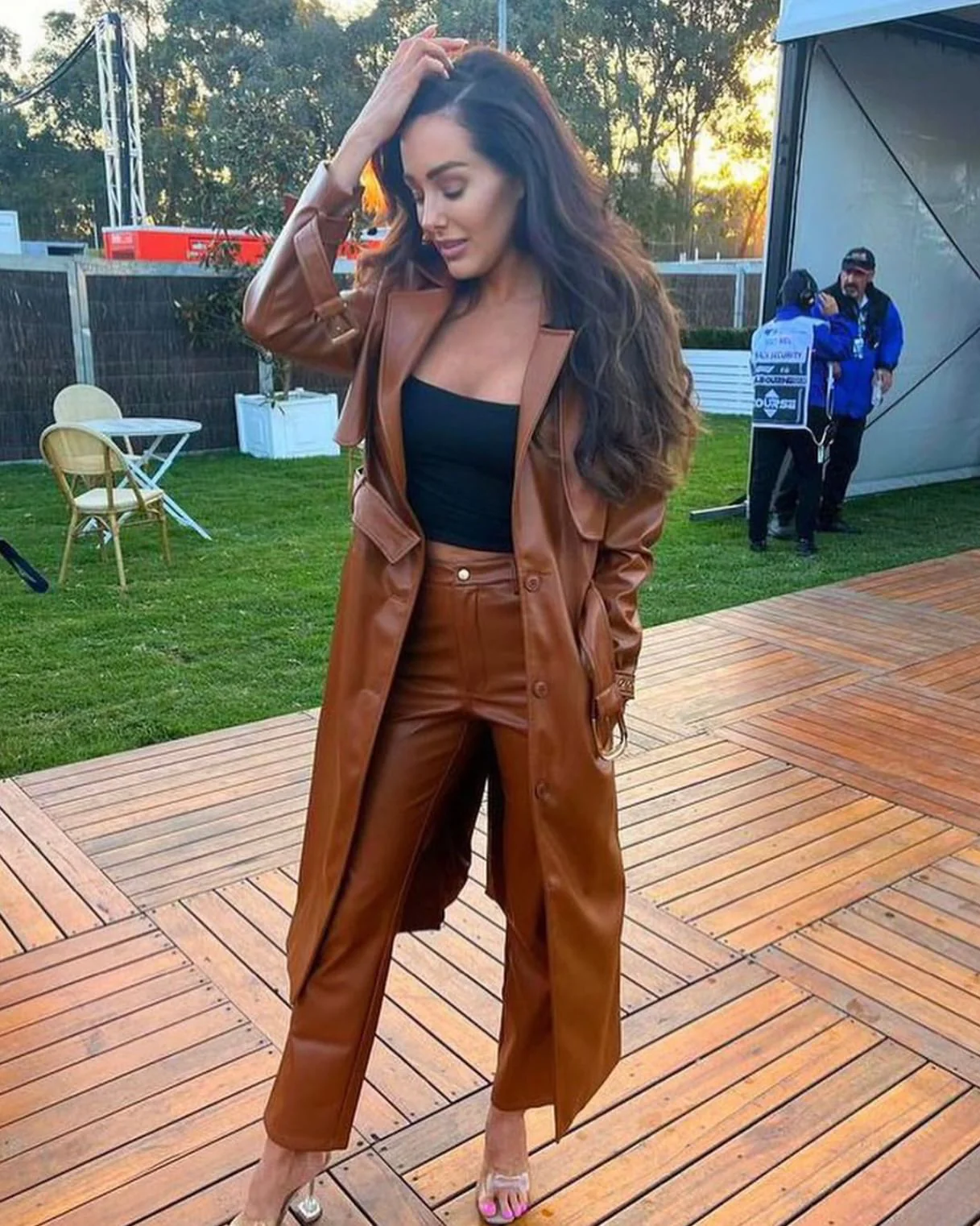 Vegan Leather Trench Coat - Tan - Image 3