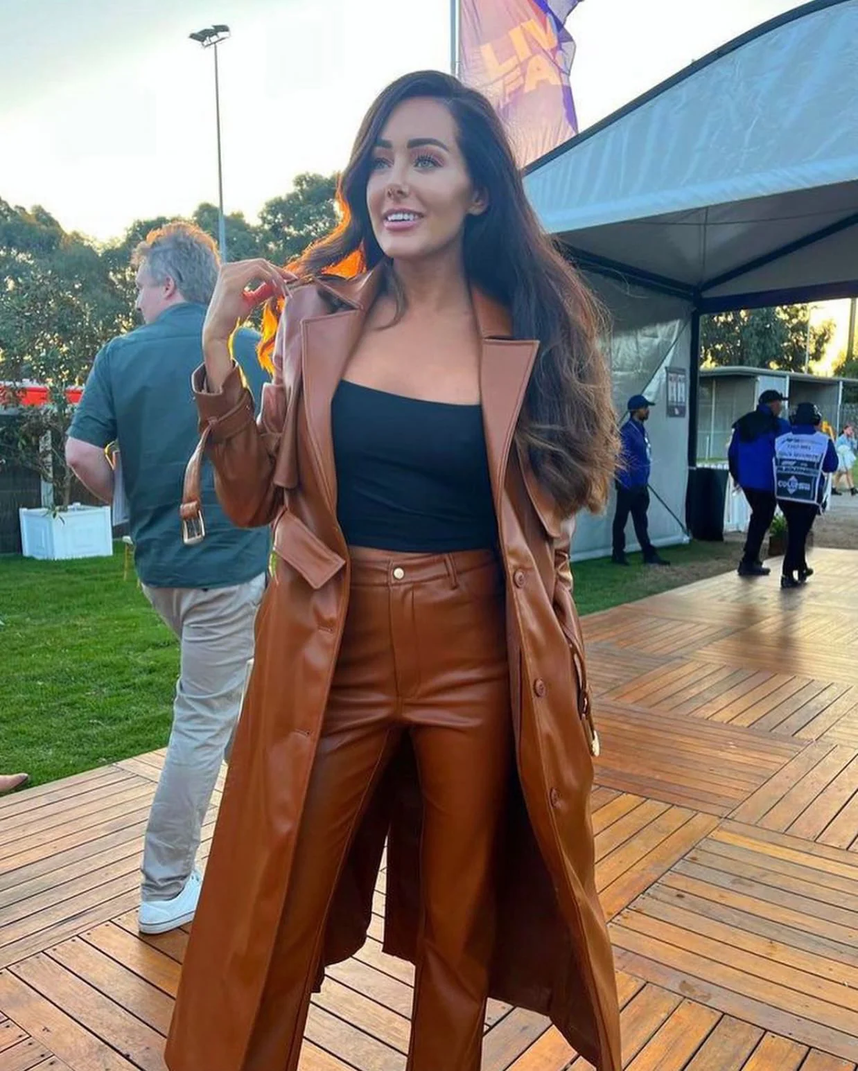 Vegan Leather Trench Coat - Tan - Image 4