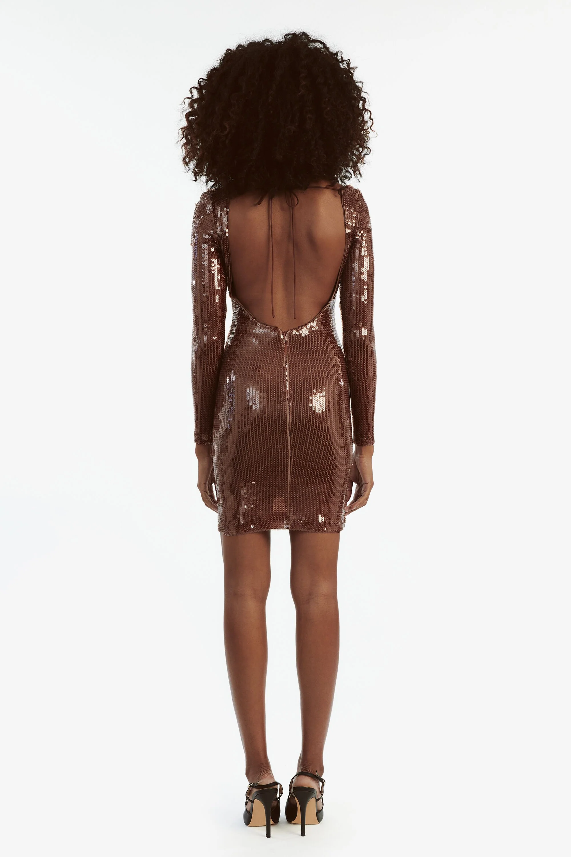 Verona Sequin Mini Dress - Chocolate - Image 2