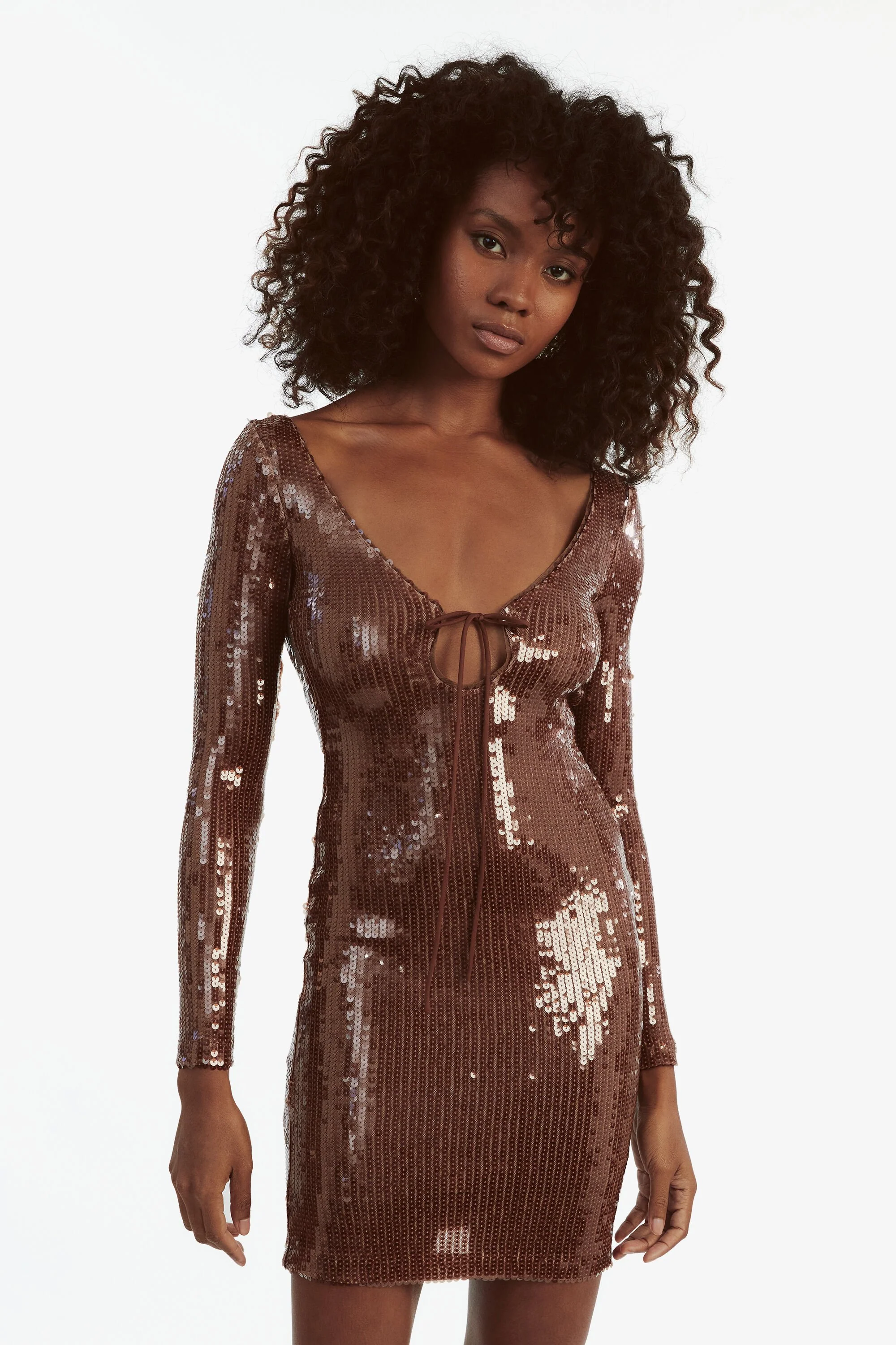 Verona Sequin Mini Dress - Chocolate - Image 4