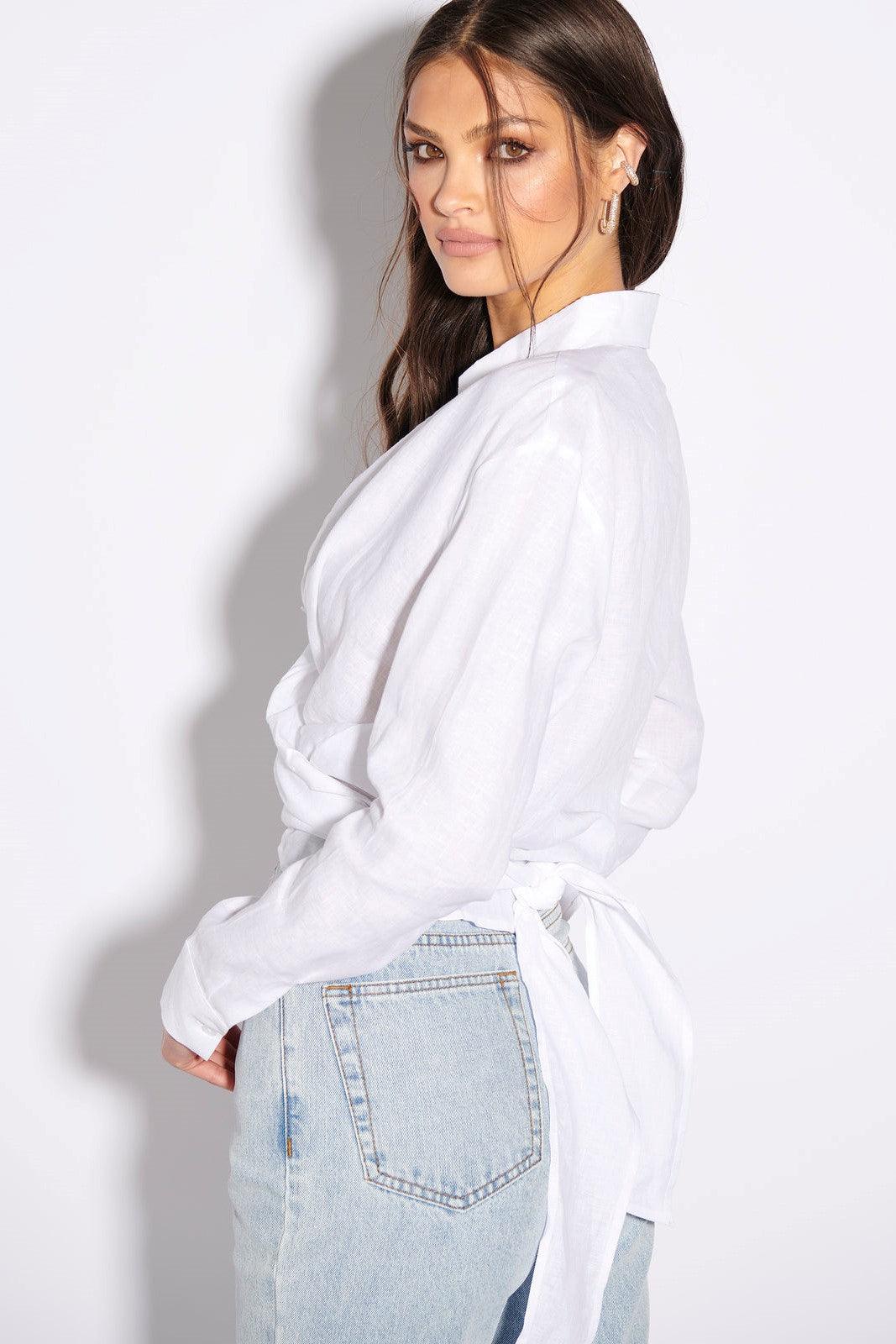 Wrap Linen Shirt - White - Image 2